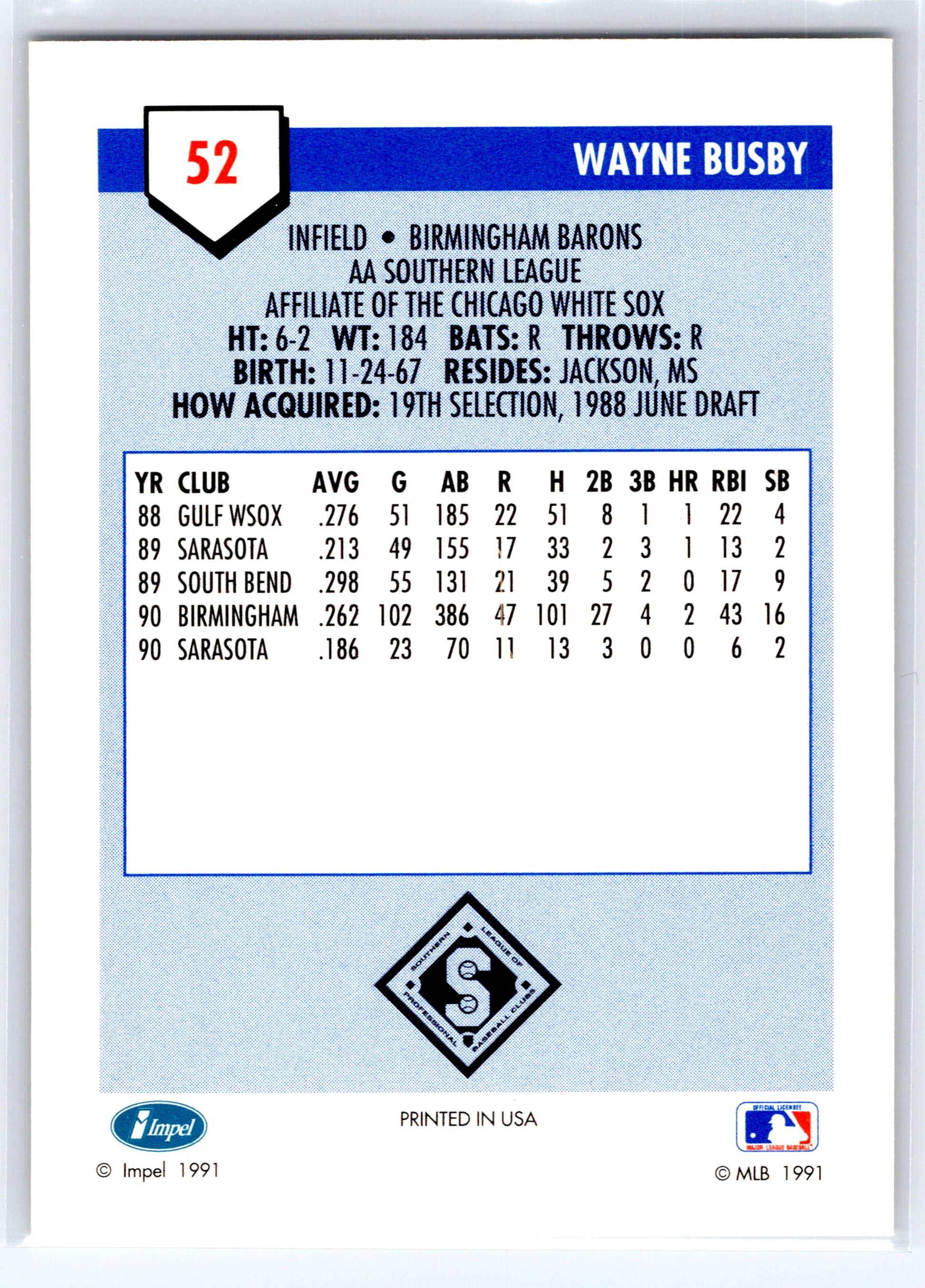 1991 Line Drive AA #52 Wayne Busby