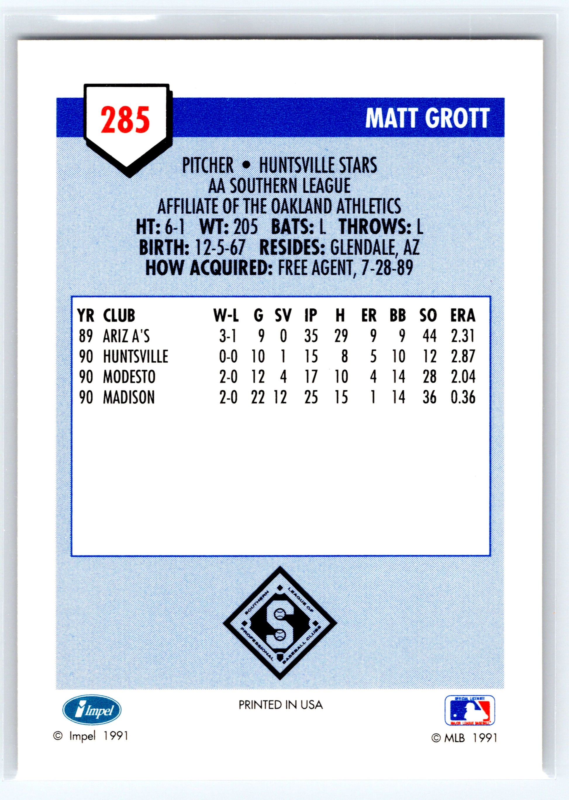 1991 Line Drive AA #285 Matt Grott