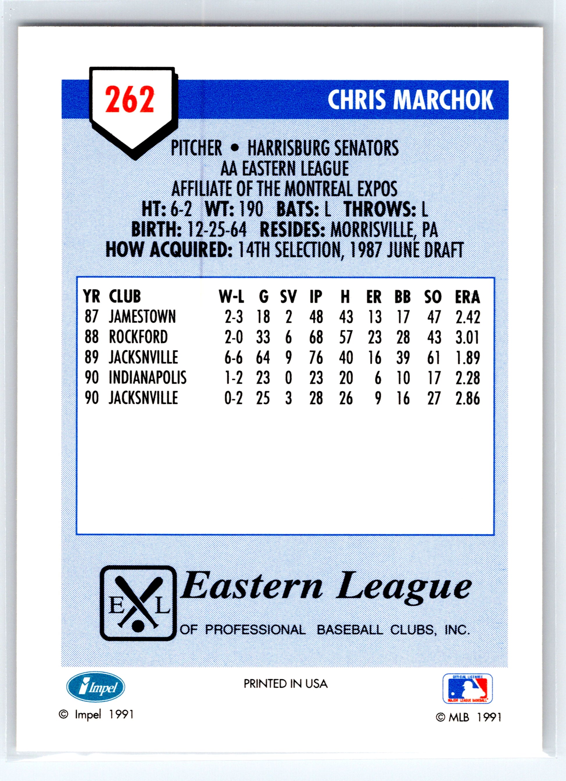 1991 Line Drive AA #262 Chris Marchok