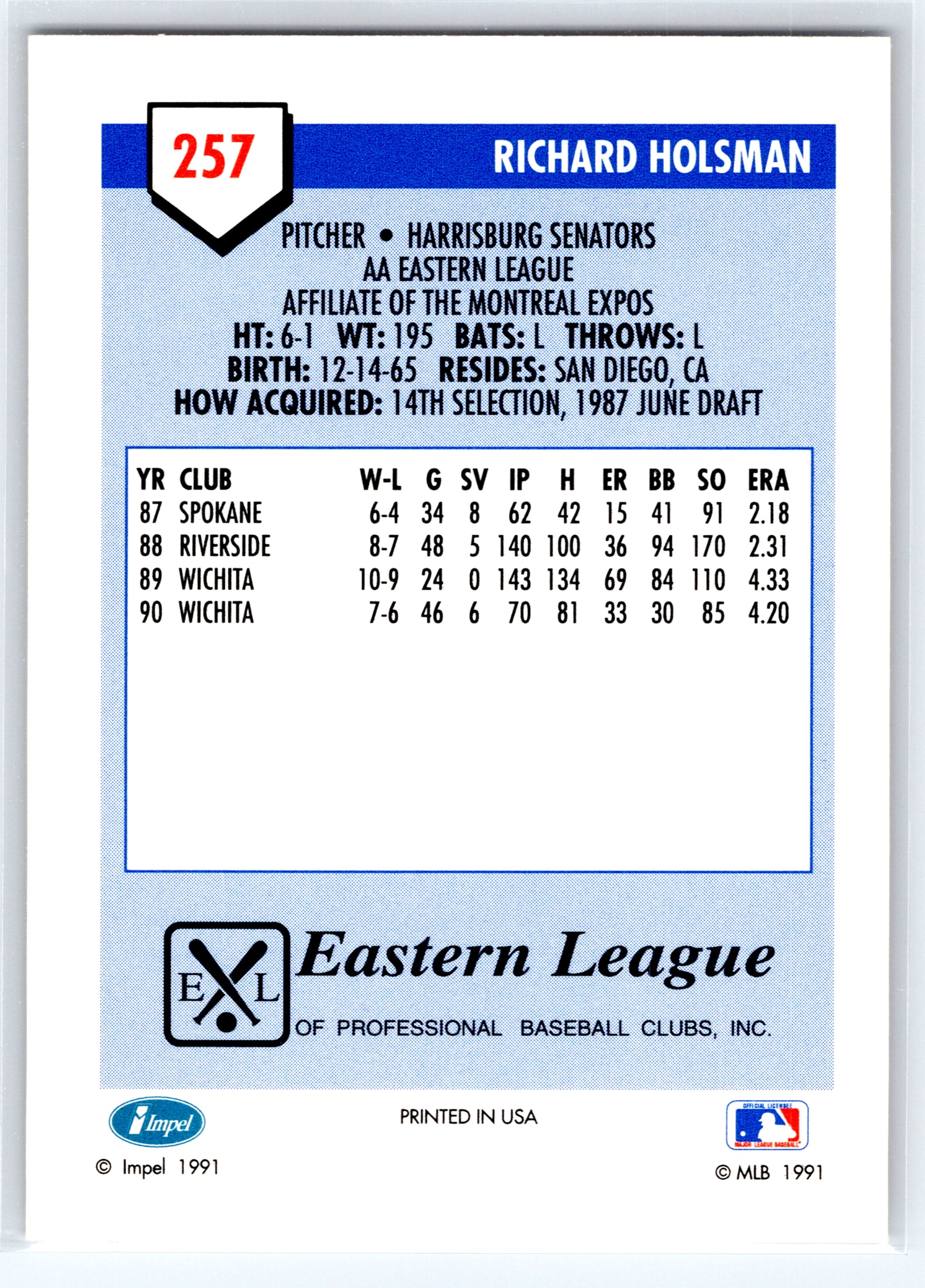 1991 Line Drive AA #257 Richard Holsman