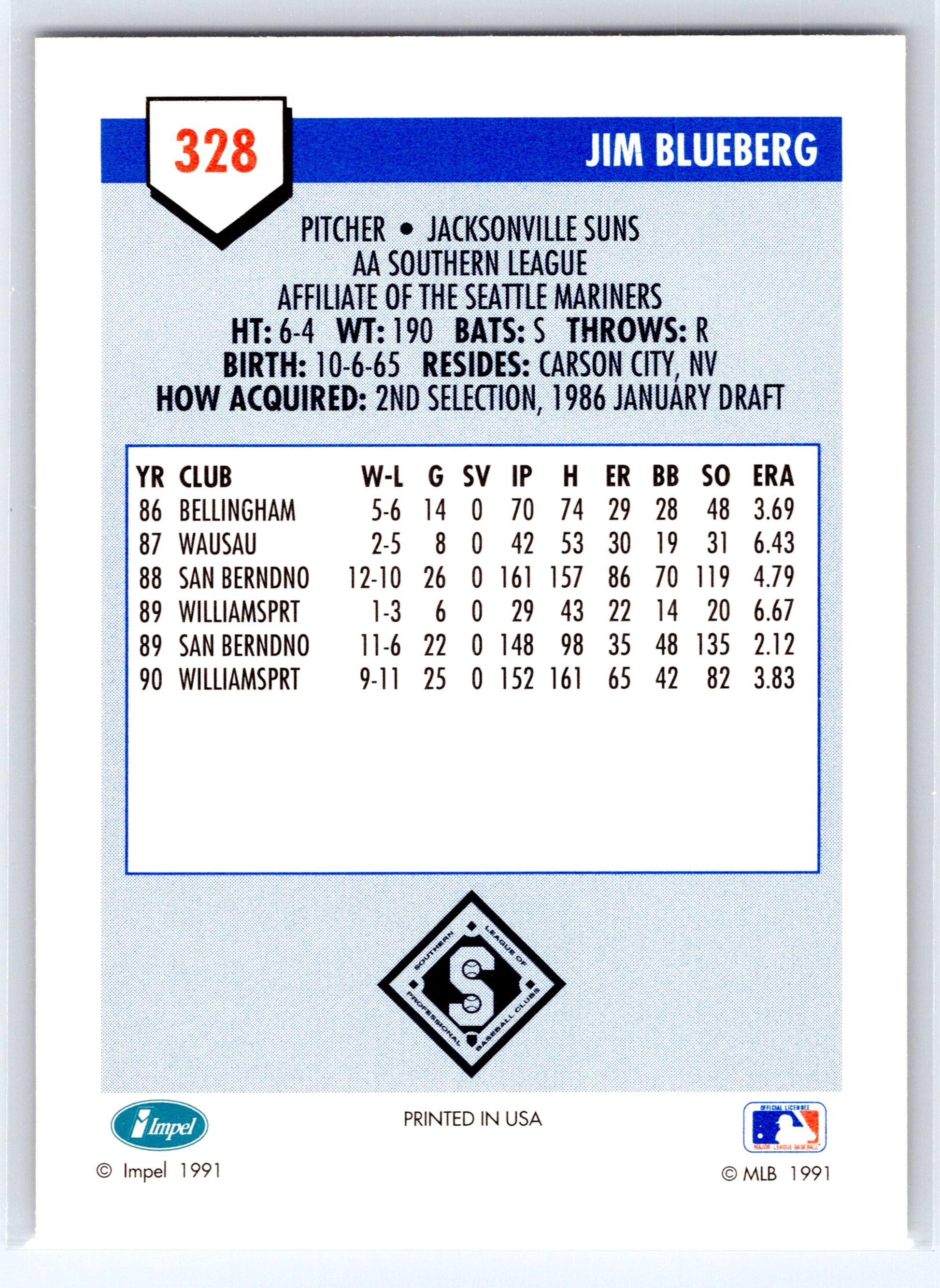 1991 Line Drive AA #328 Jim Blueberg