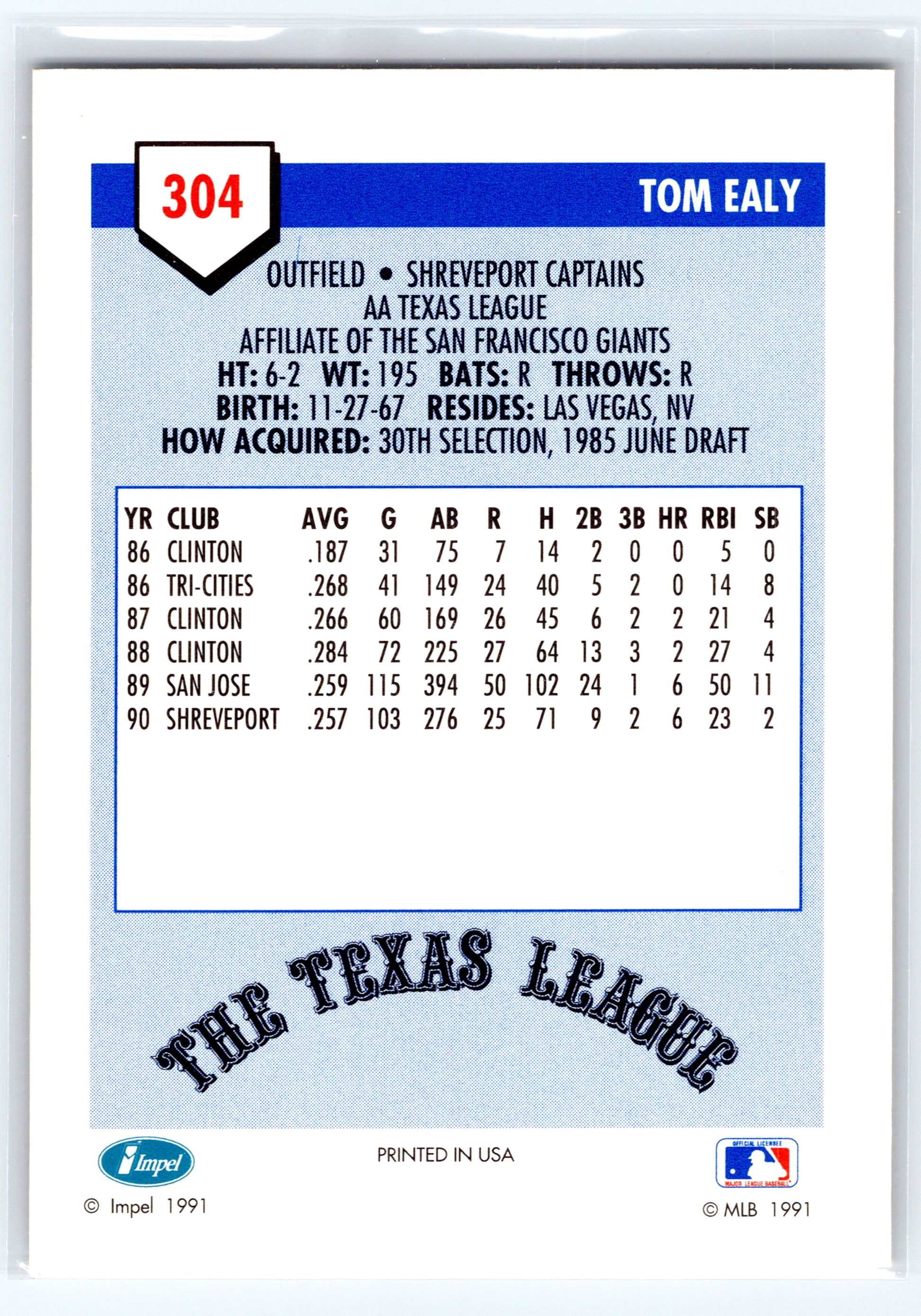 1991 Line Drive AA #304 Tom Ealy