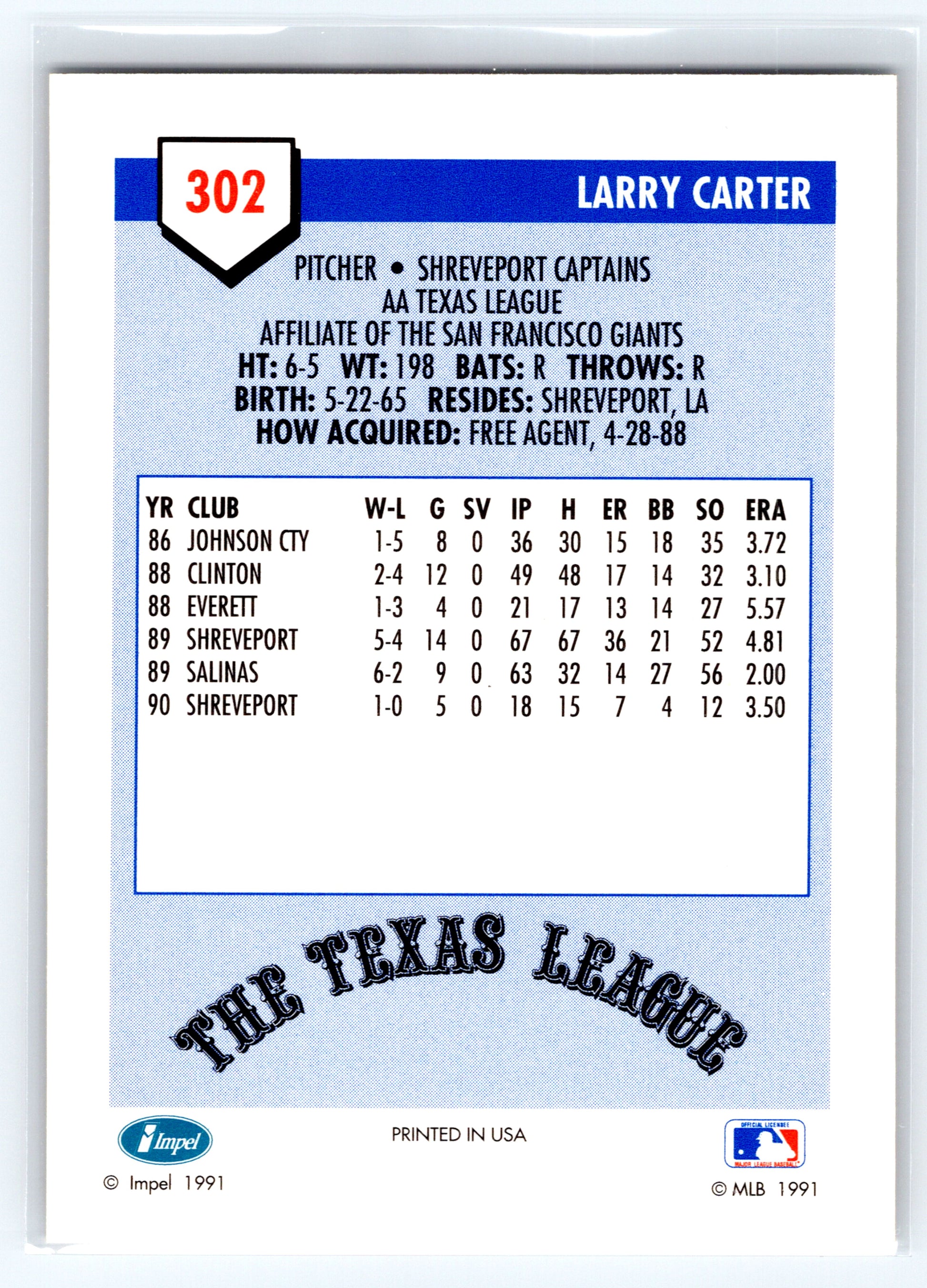 1991 Line Drive AA #302 Larry Carter