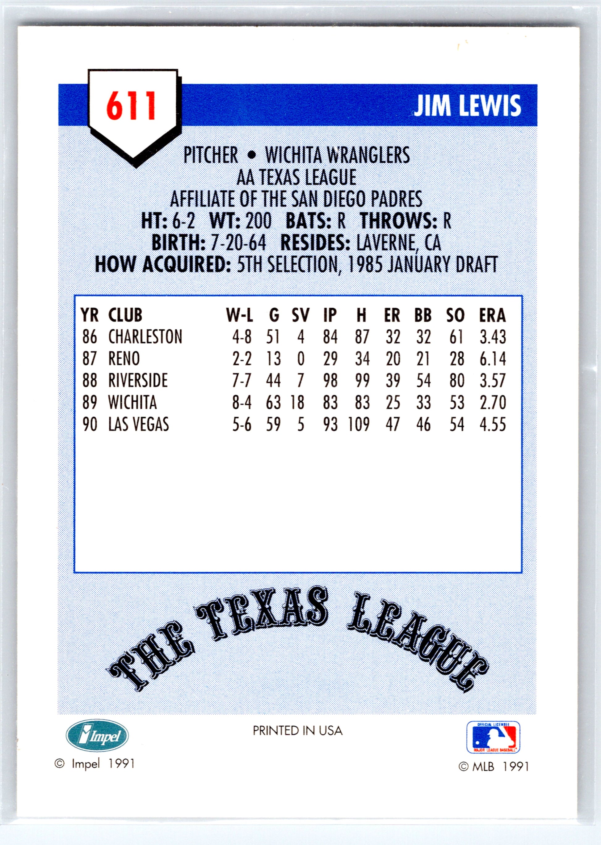 1991 Line Drive AA #611 Jim Lewis