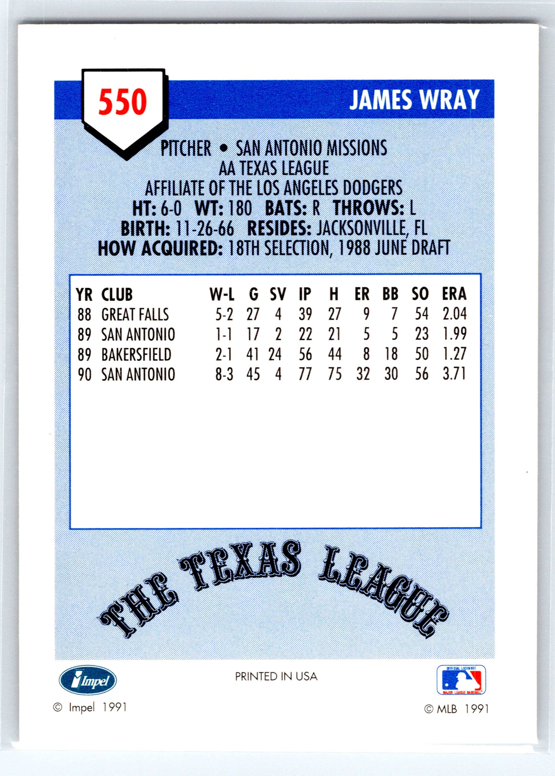1991 Line Drive AA #550 James Wray
