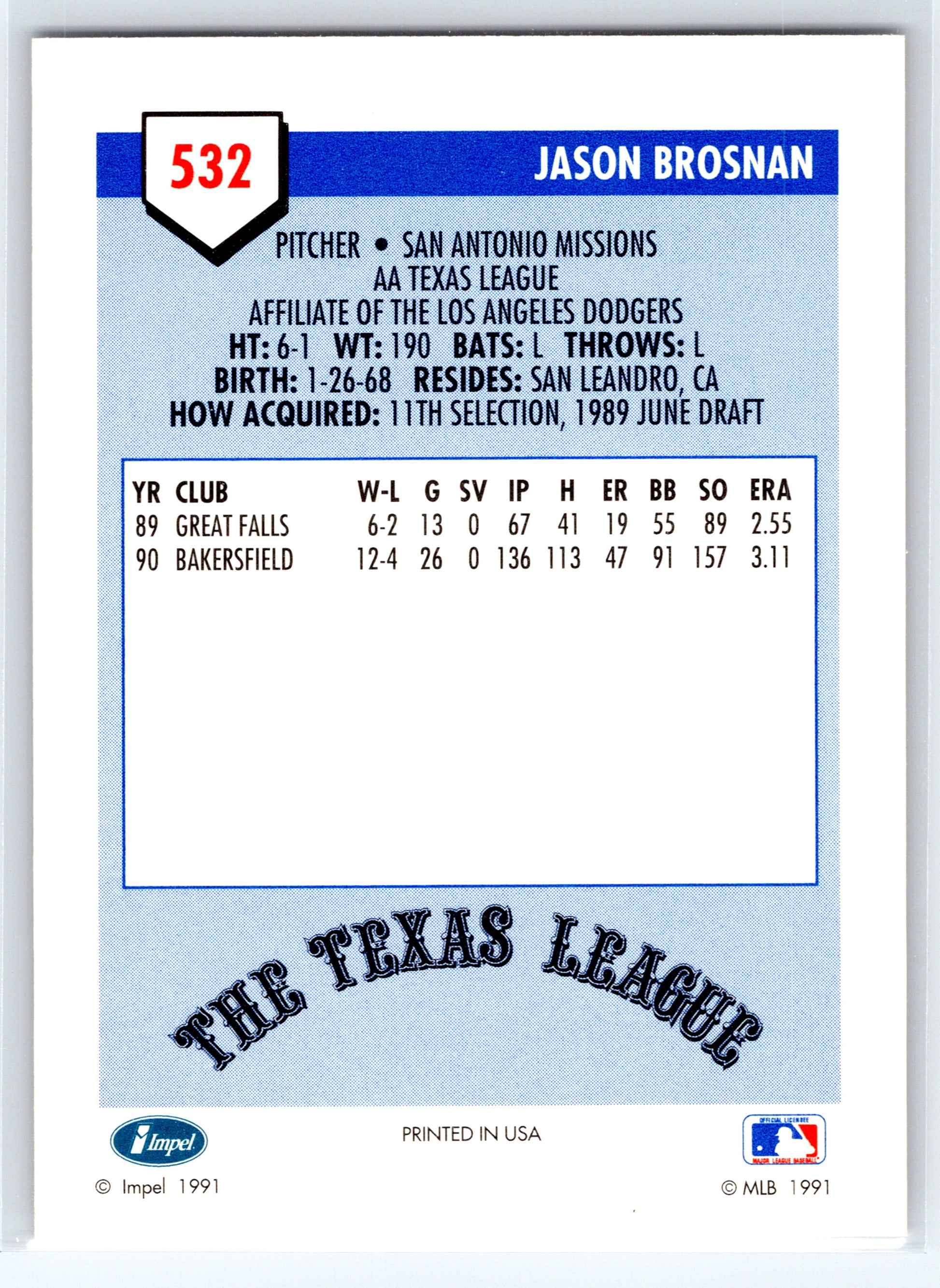 1991 Line Drive AA #532 Jason Brosnan