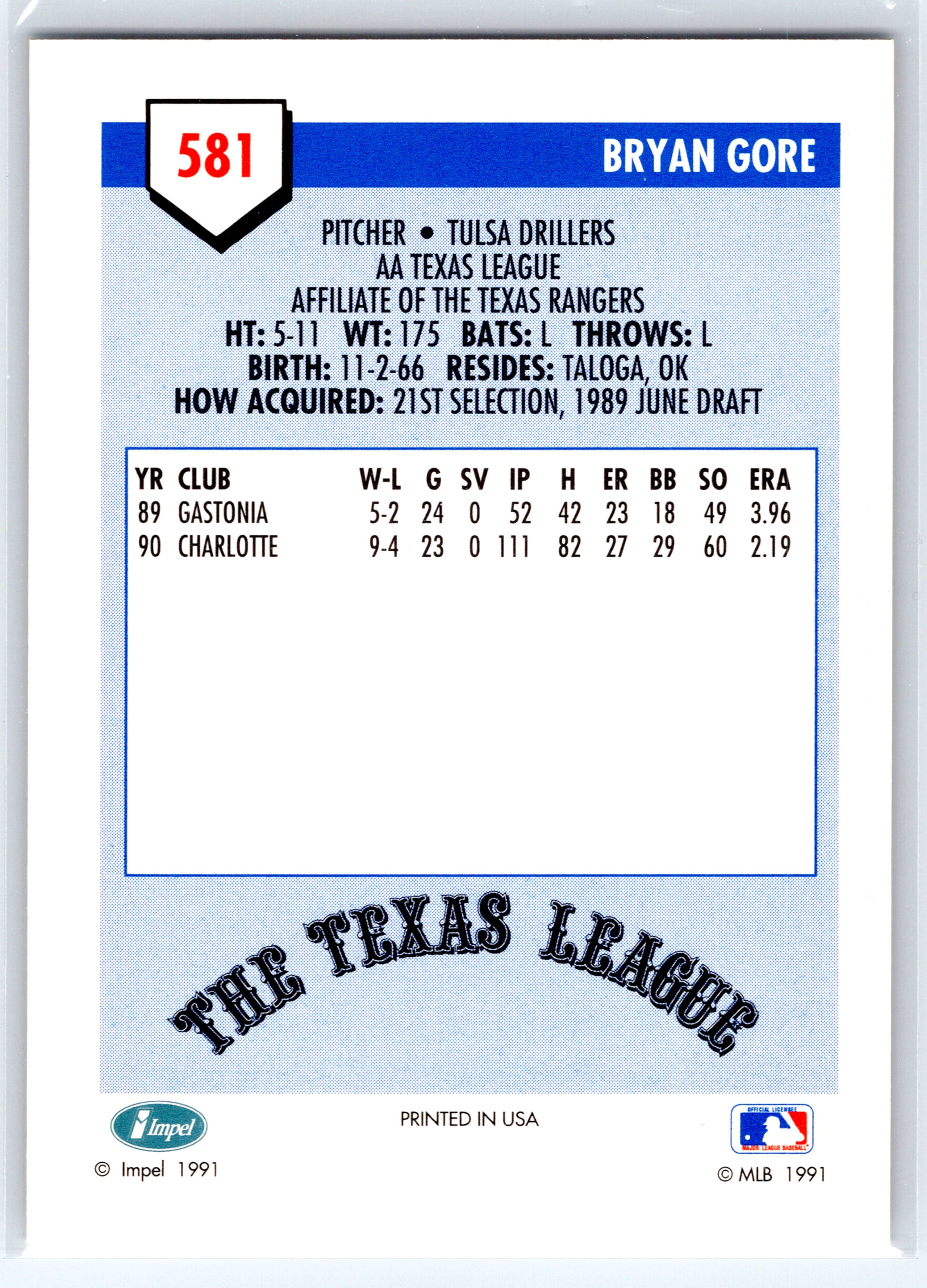 1991 Line Drive AA #581 Bryan Gore