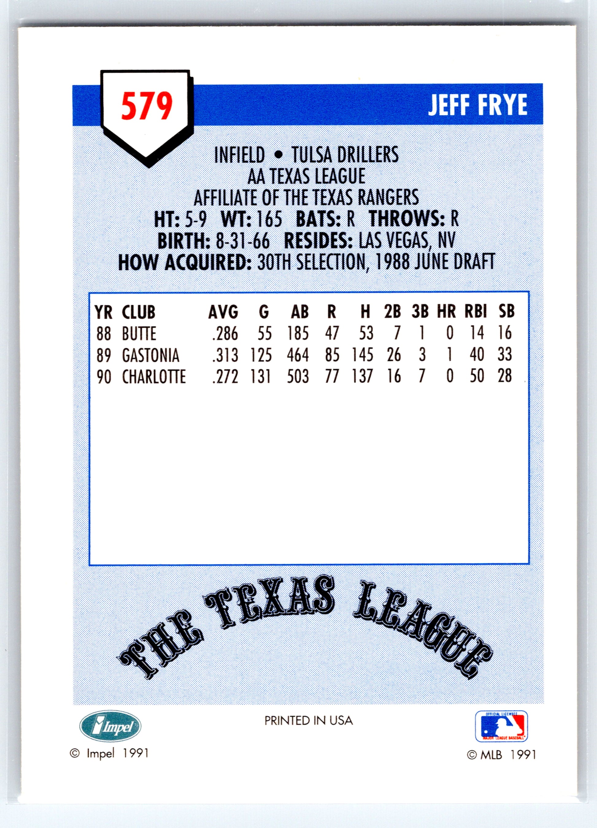 1991 Line Drive AA #579 Jeff Frye
