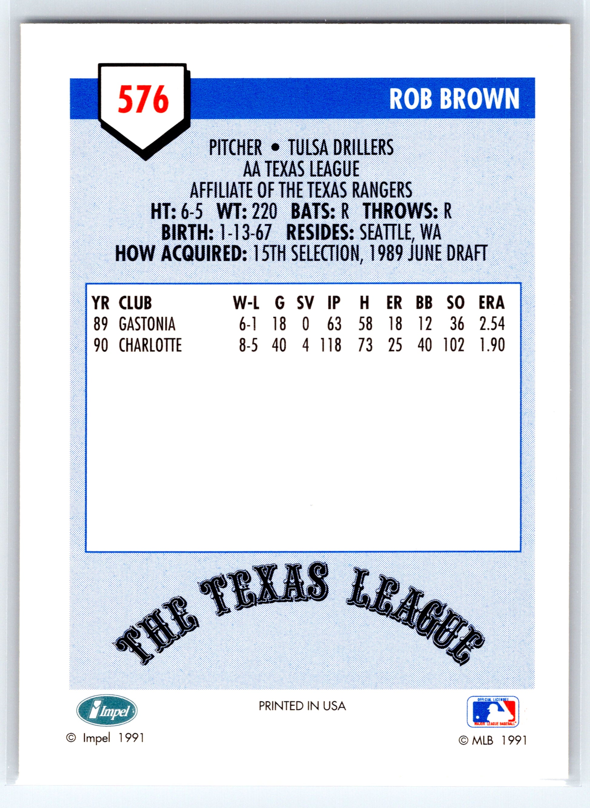 1991 Line Drive AA #576 Rob Brown
