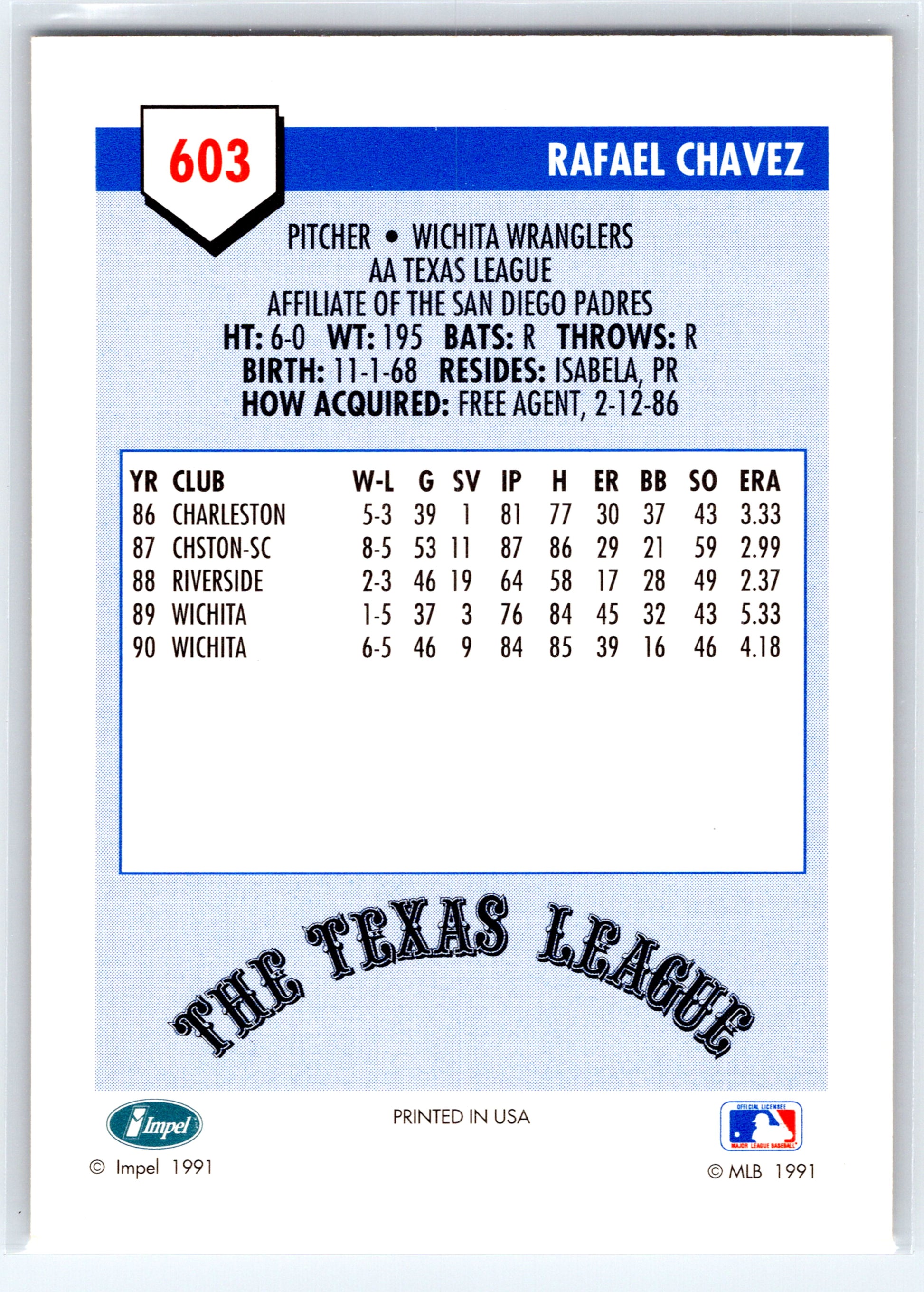 1991 Line Drive AA #603 Rafael Chavez