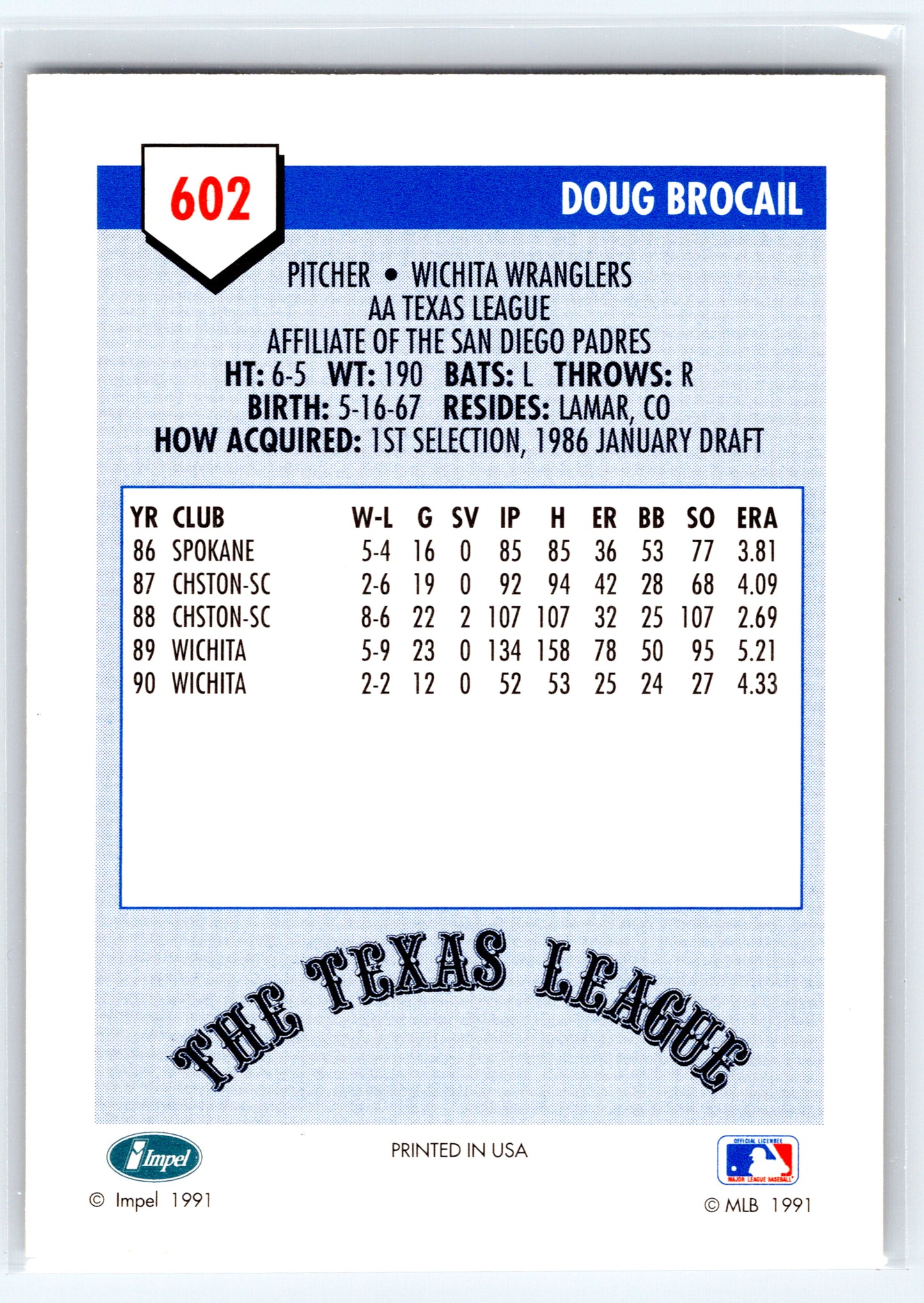 1991 Line Drive AA #602 Doug Brocail