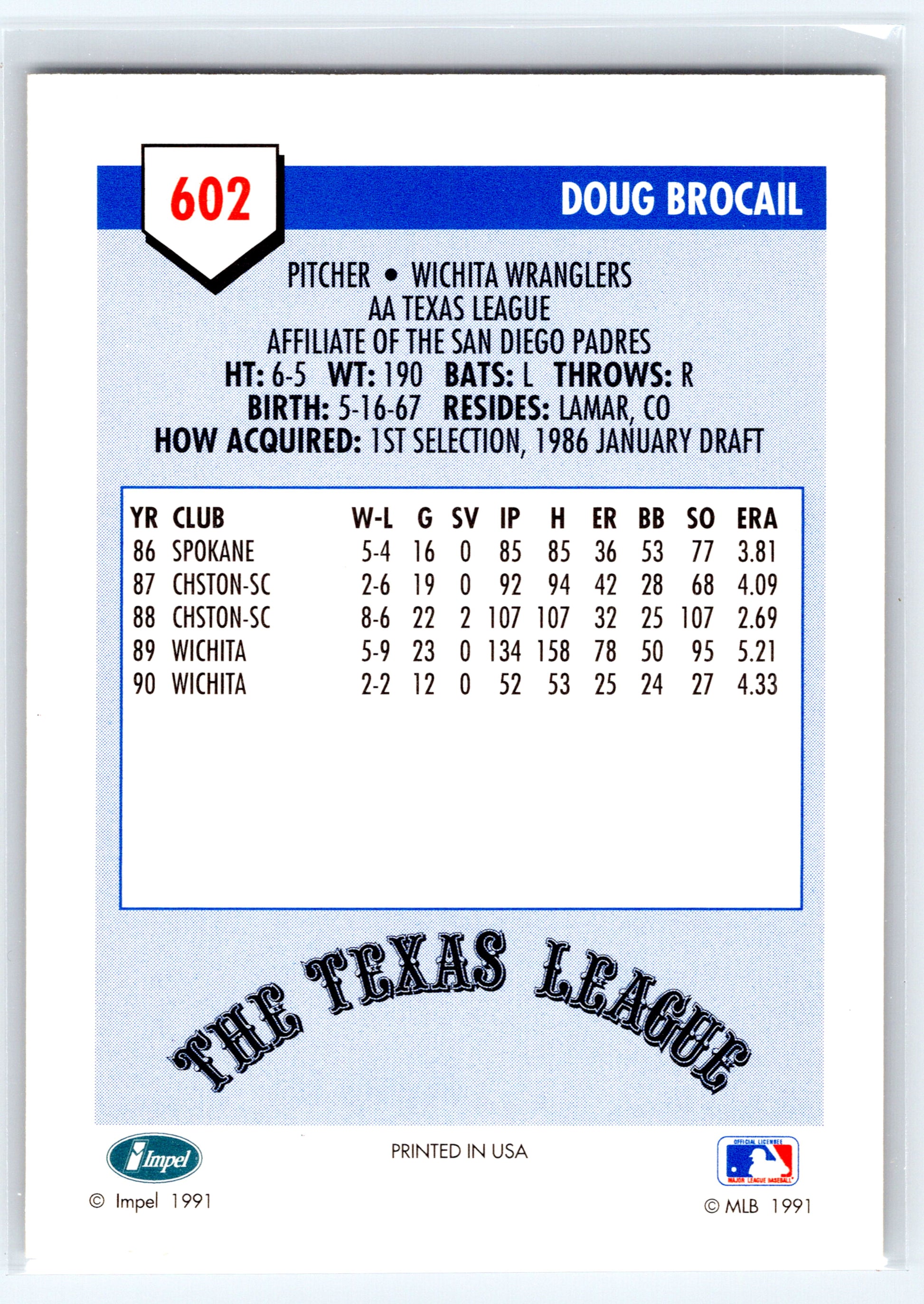 1991 Line Drive AA #602 Doug Brocail