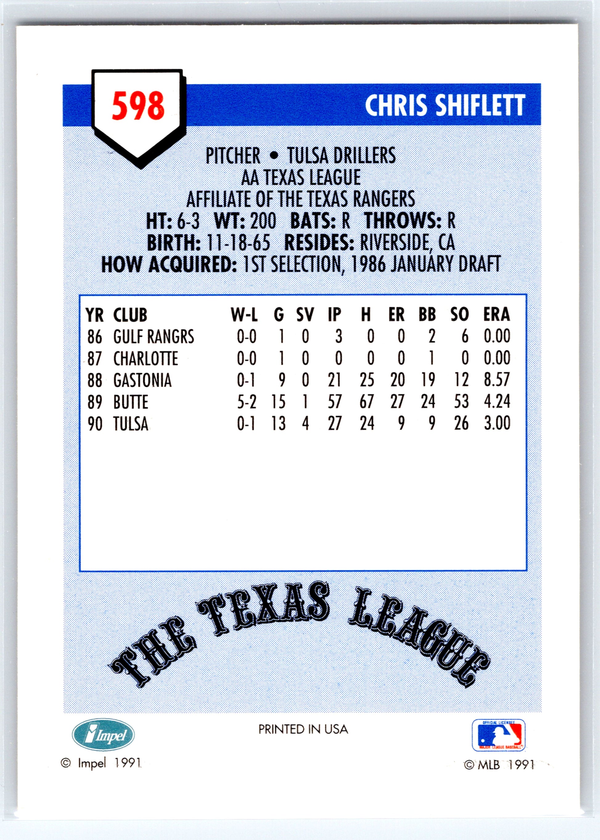 1991 Line Drive AA #598 Chris Shiflett