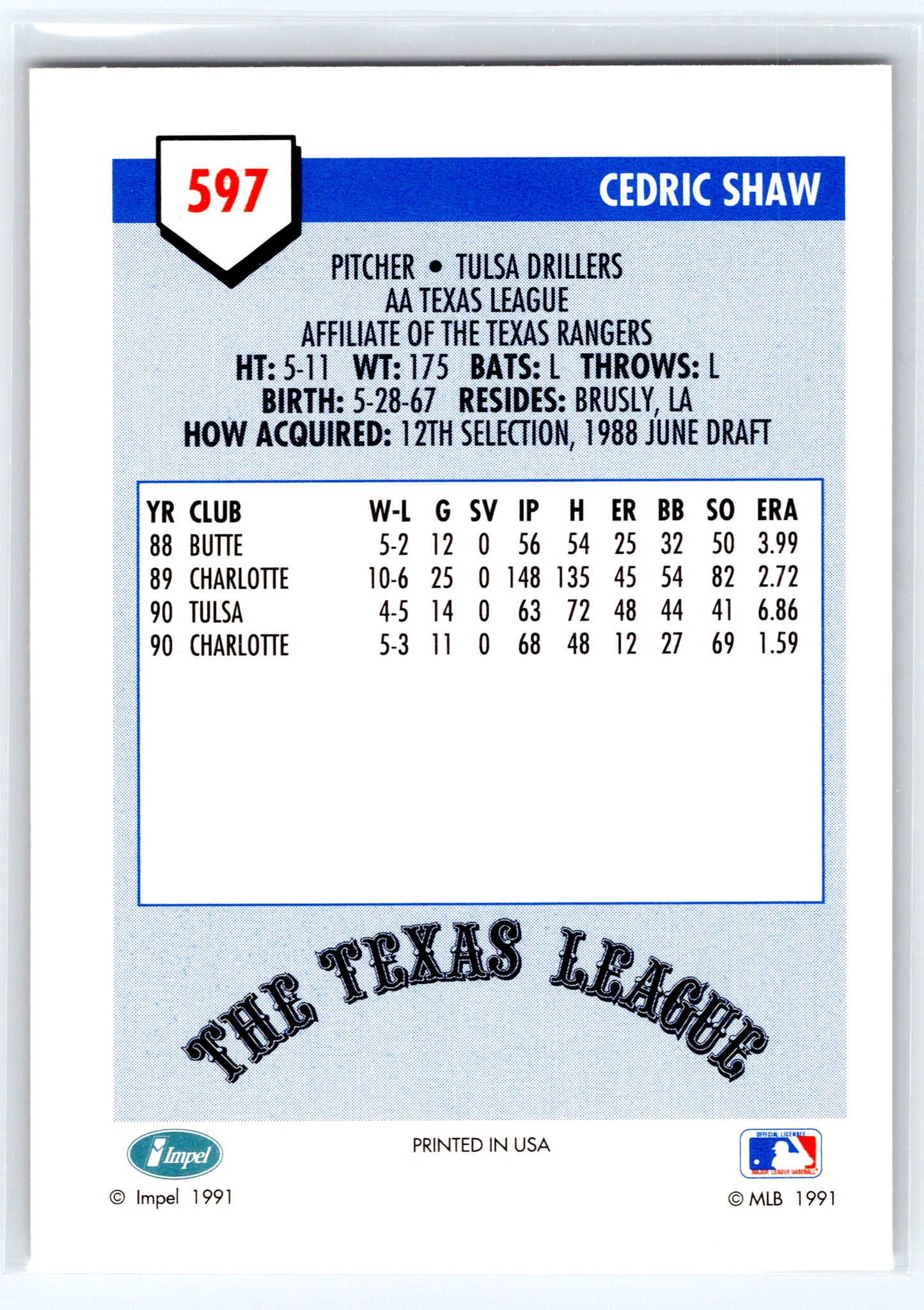 1991 Line Drive AA #597 Cedric Shaw