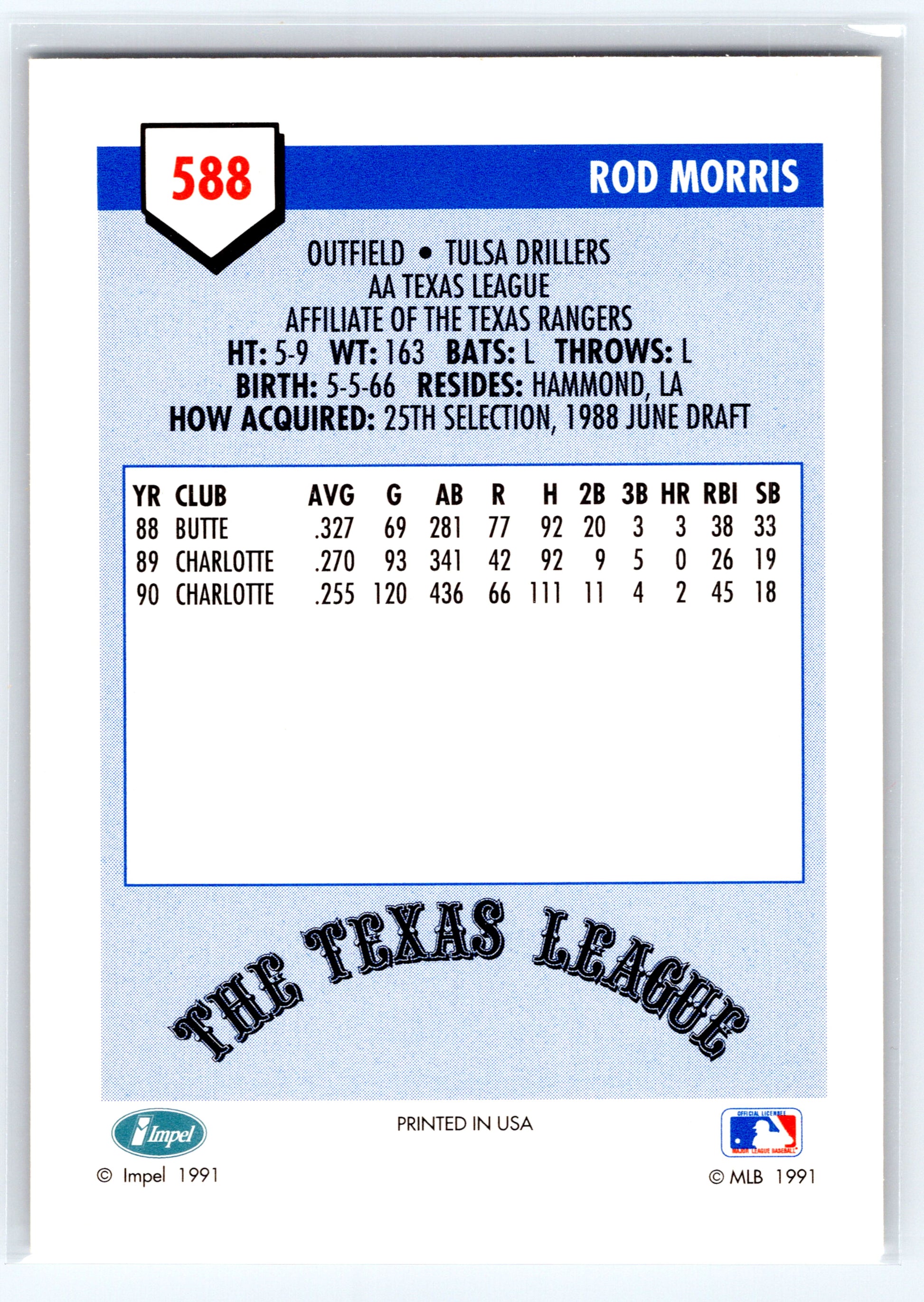 1991 Line Drive AA #588 Rod Morris