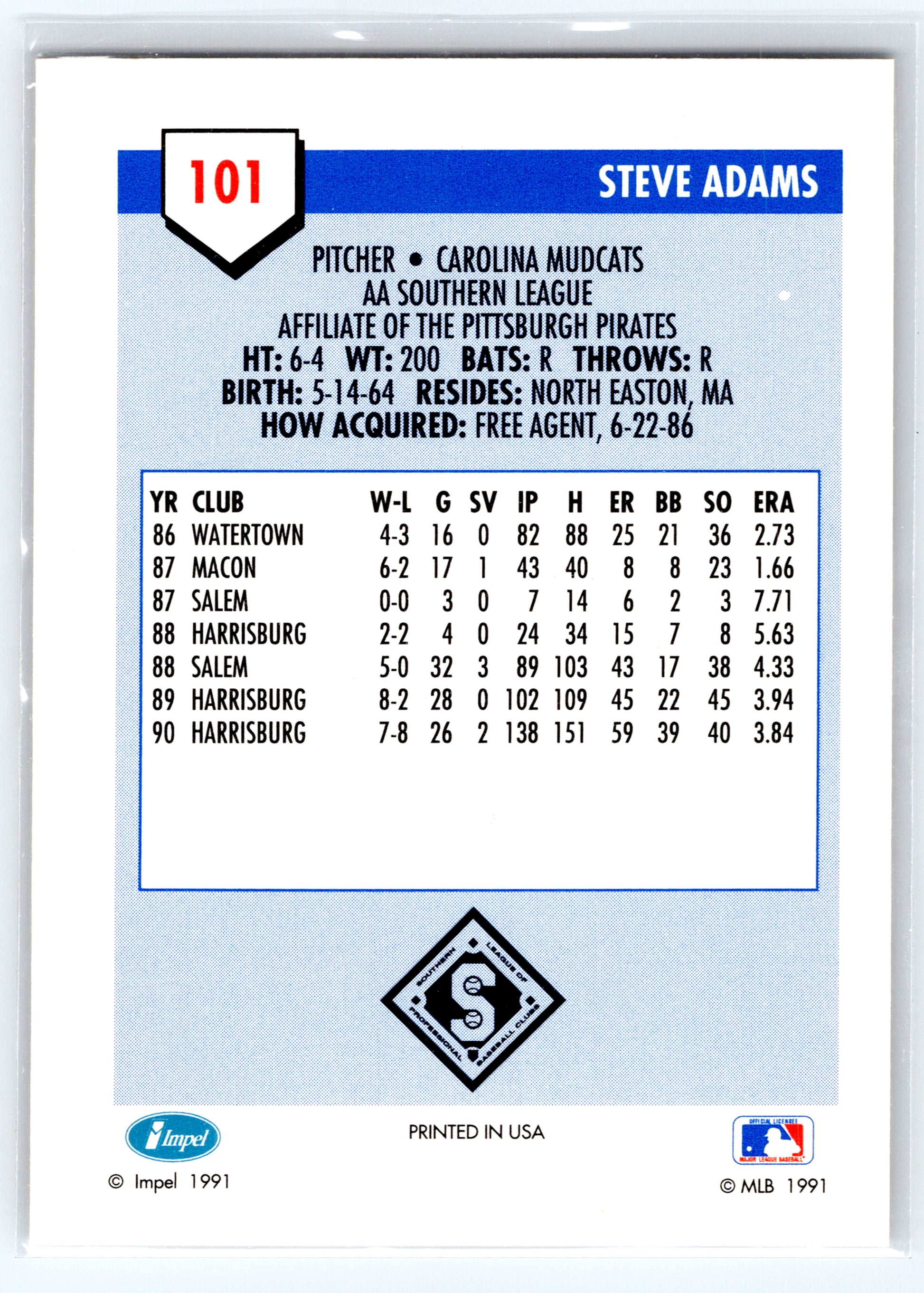 1991 Line Drive AA #101 Steve Adams