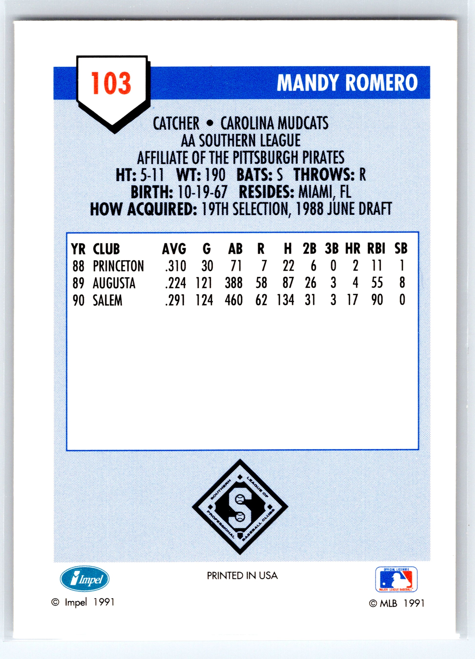 1991 Line Drive AA #103 Mandy Romero