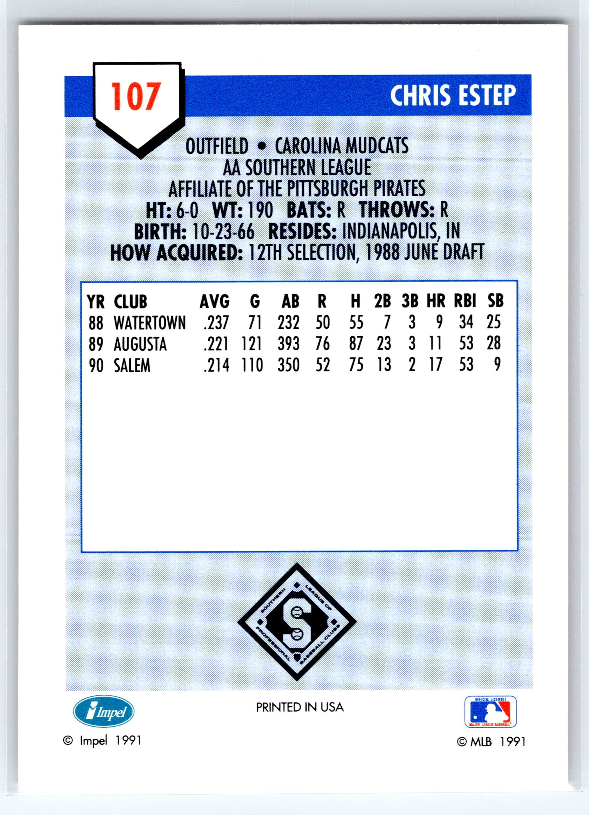 1991 Line Drive AA #107 Chris Estep