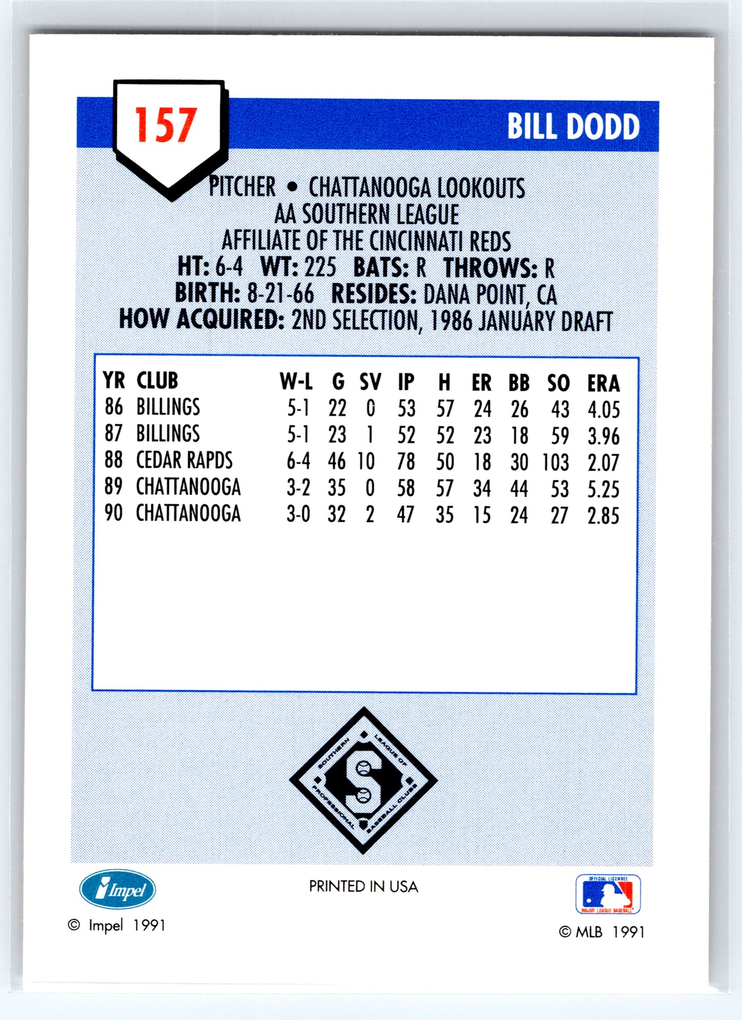1991 Line Drive AA #157 Bill Dodd