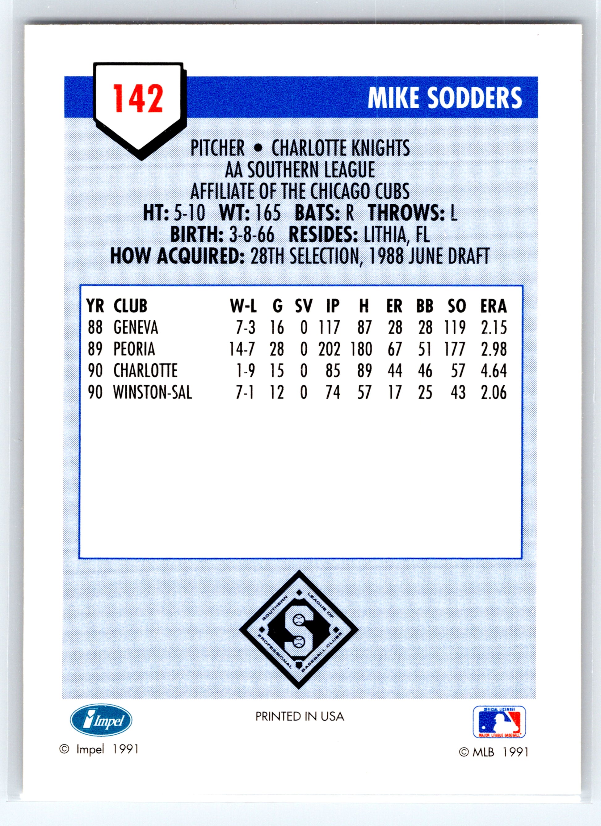 1991 Line Drive AA #142 Mike Sodders