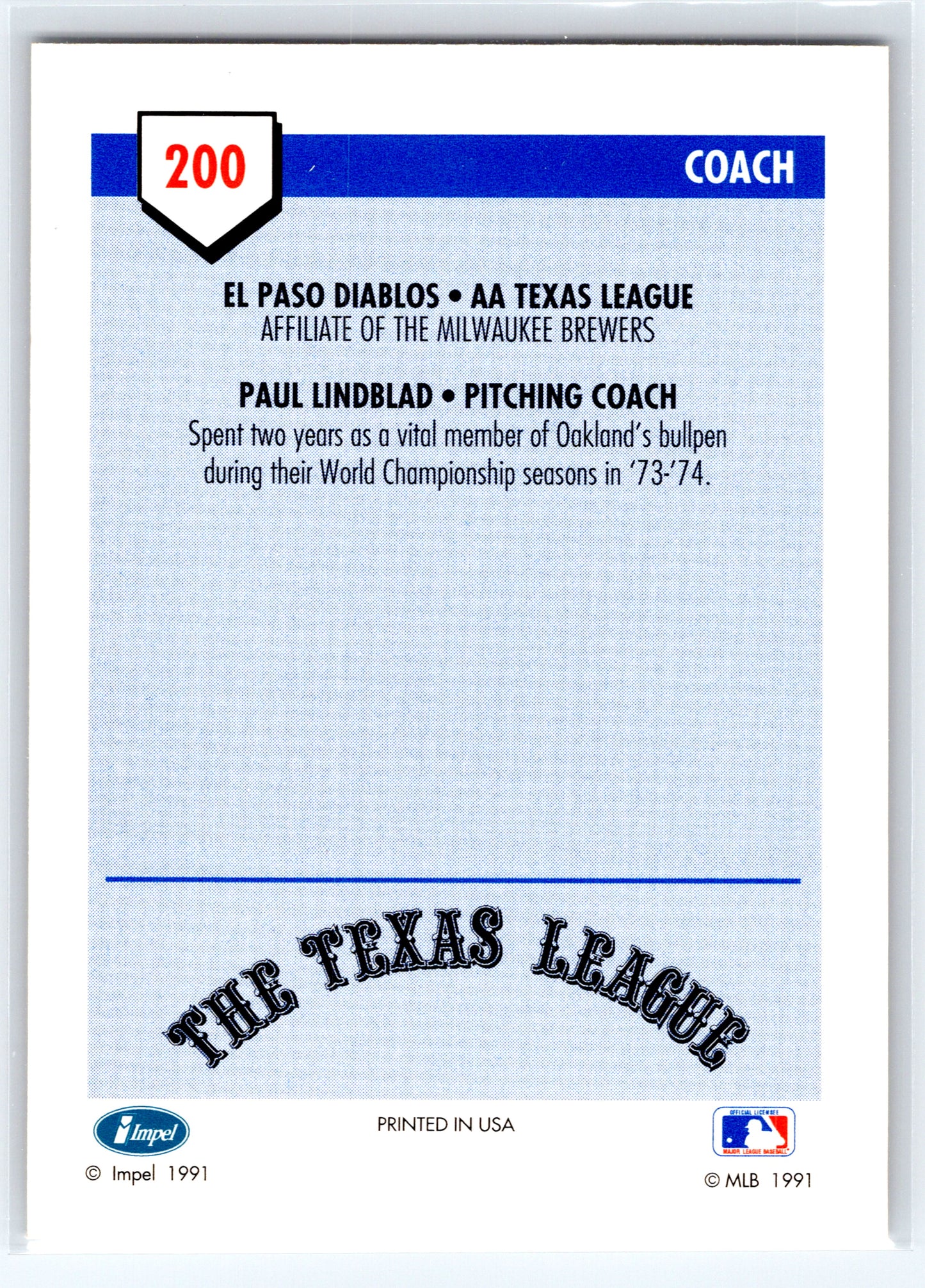 1991 Line Drive AA #200 Paul Lindblad