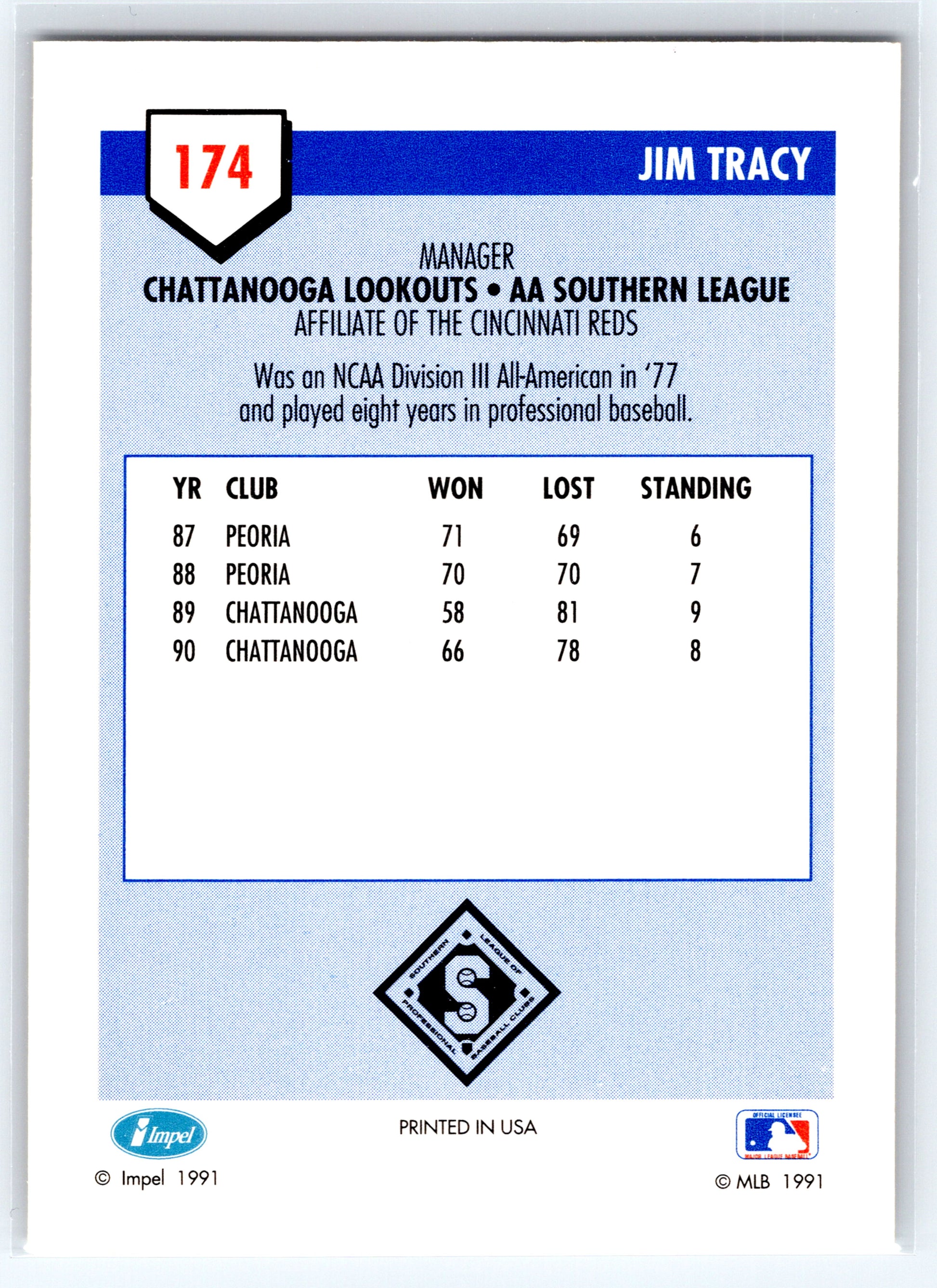 1991 Line Drive AA #174 Jim Tracy
