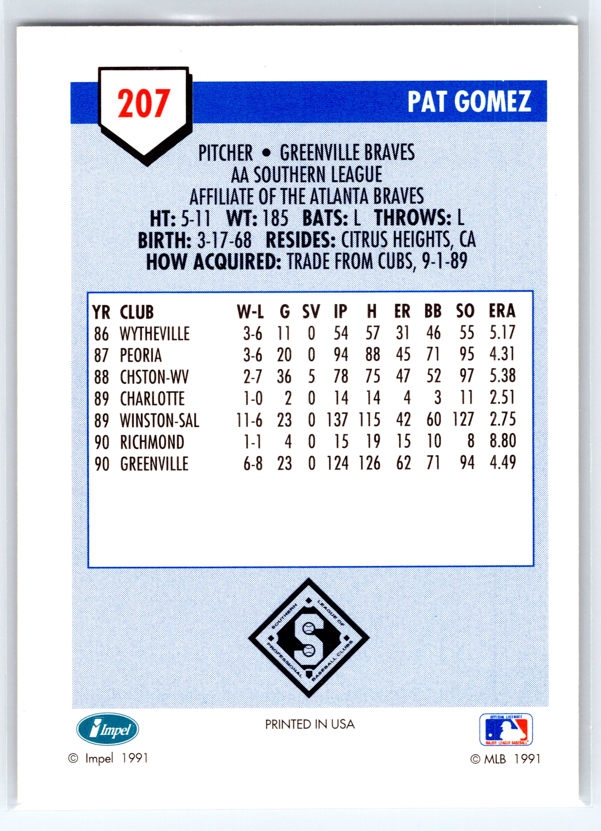 1991 Line Drive AA #207 Pat Gomez