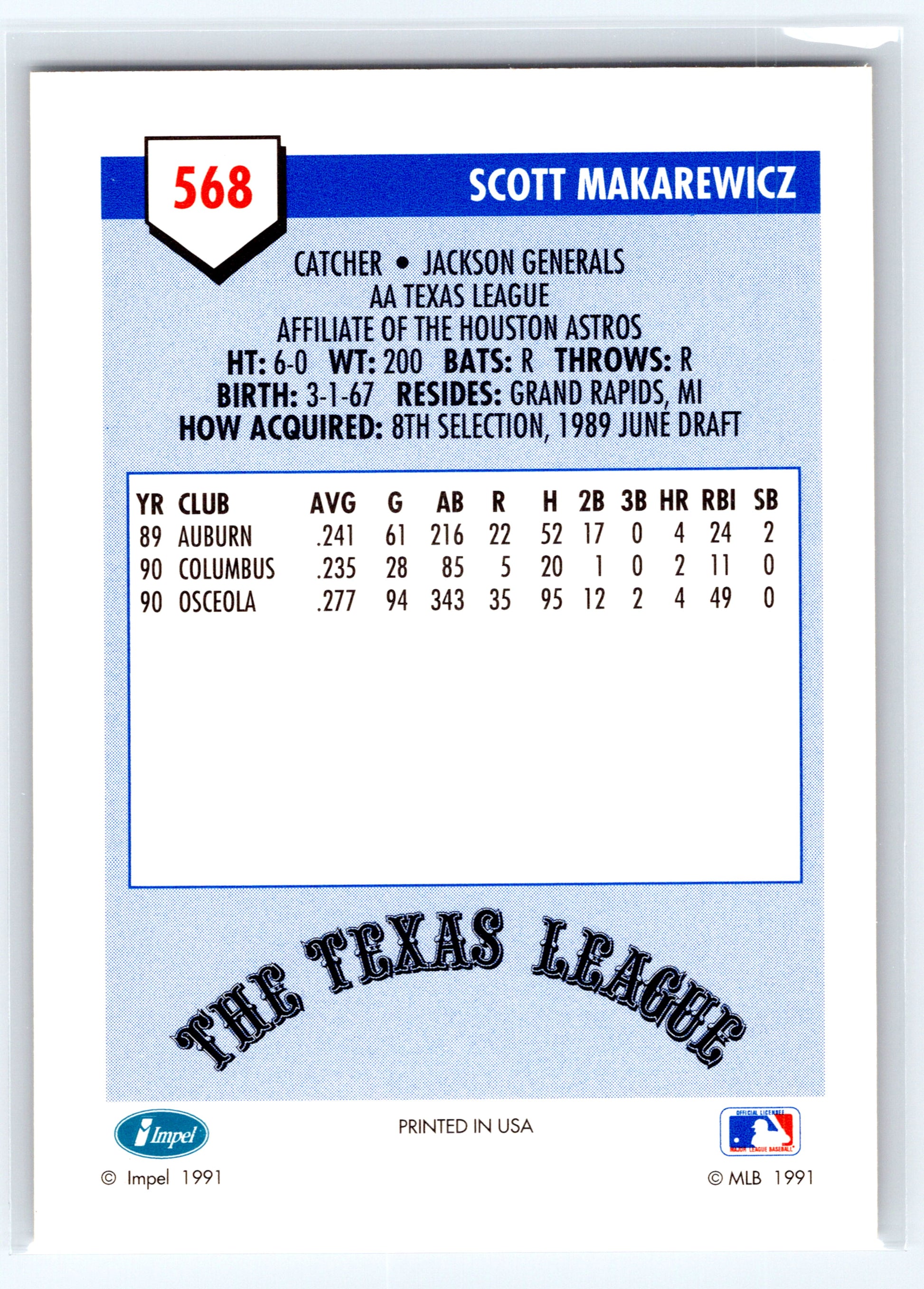 1991 Line Drive AA #568 Scott Makarewicz