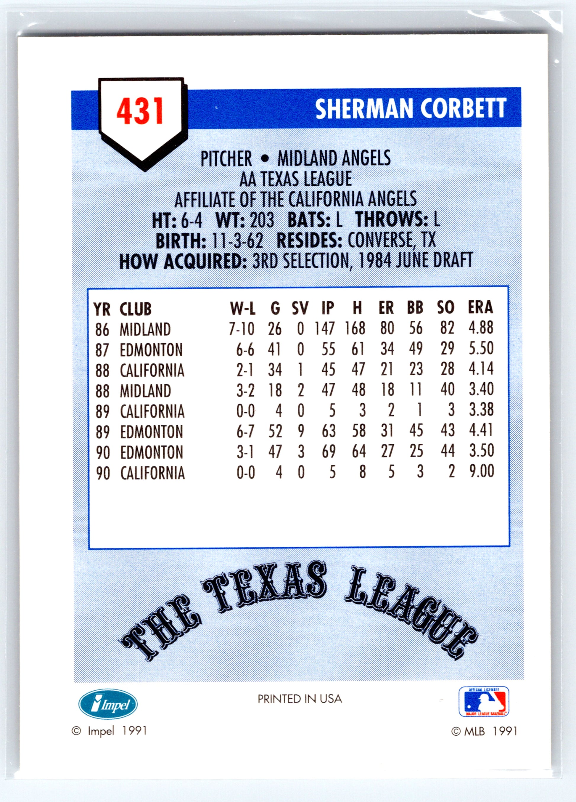 1991 Line Drive AA #431 Sherman Corbett
