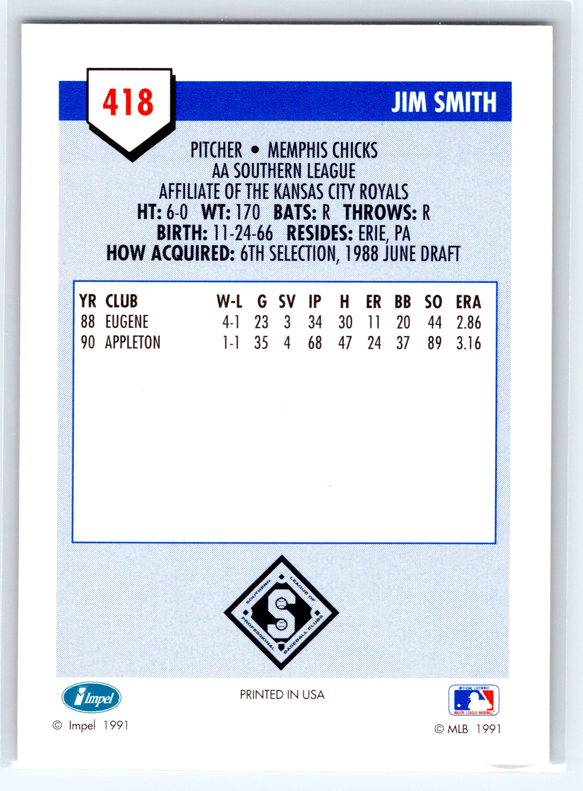 1991 Line Drive AA #418 Jim Smith