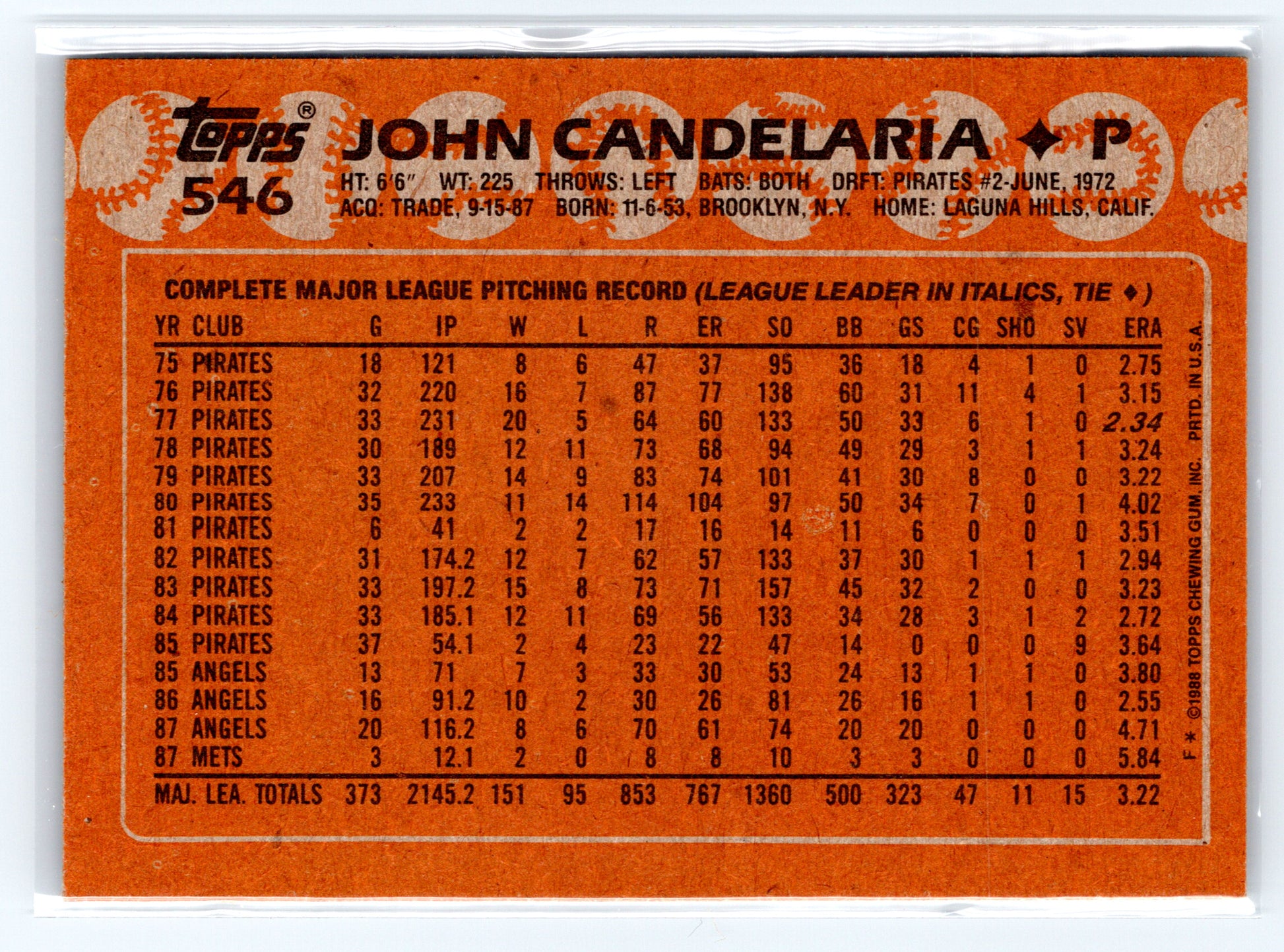 1988 Topps #546 John Candelaria