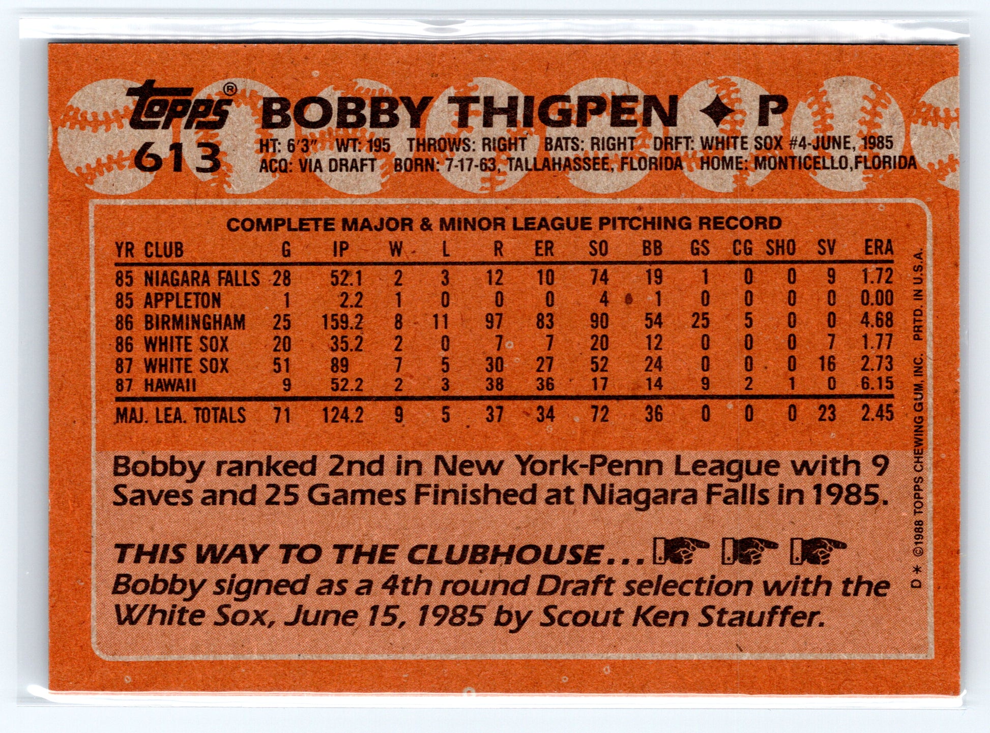 1988 Topps #613 Bobby Thigpen