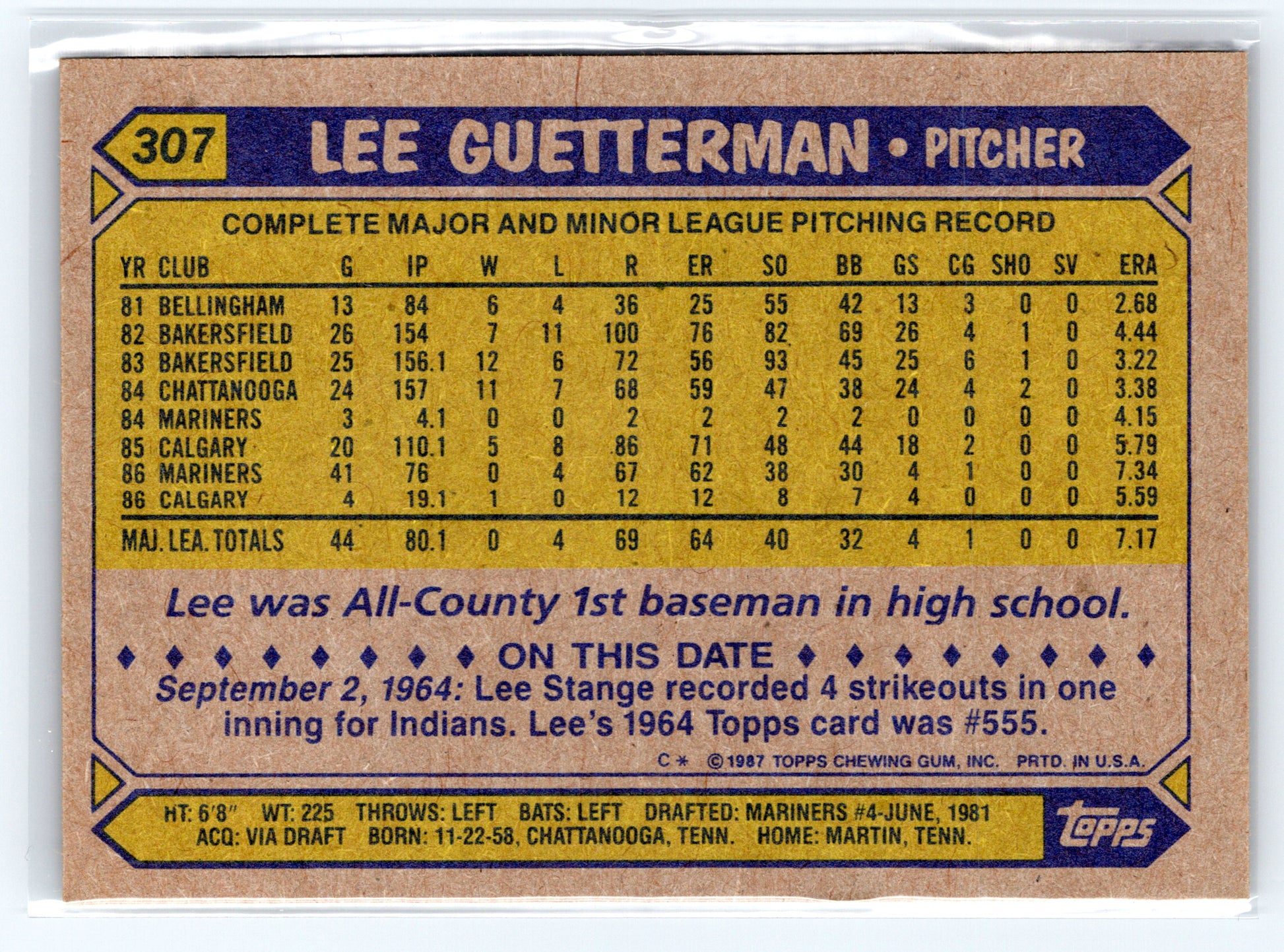 1987 Topps #307 Lee Guetterman