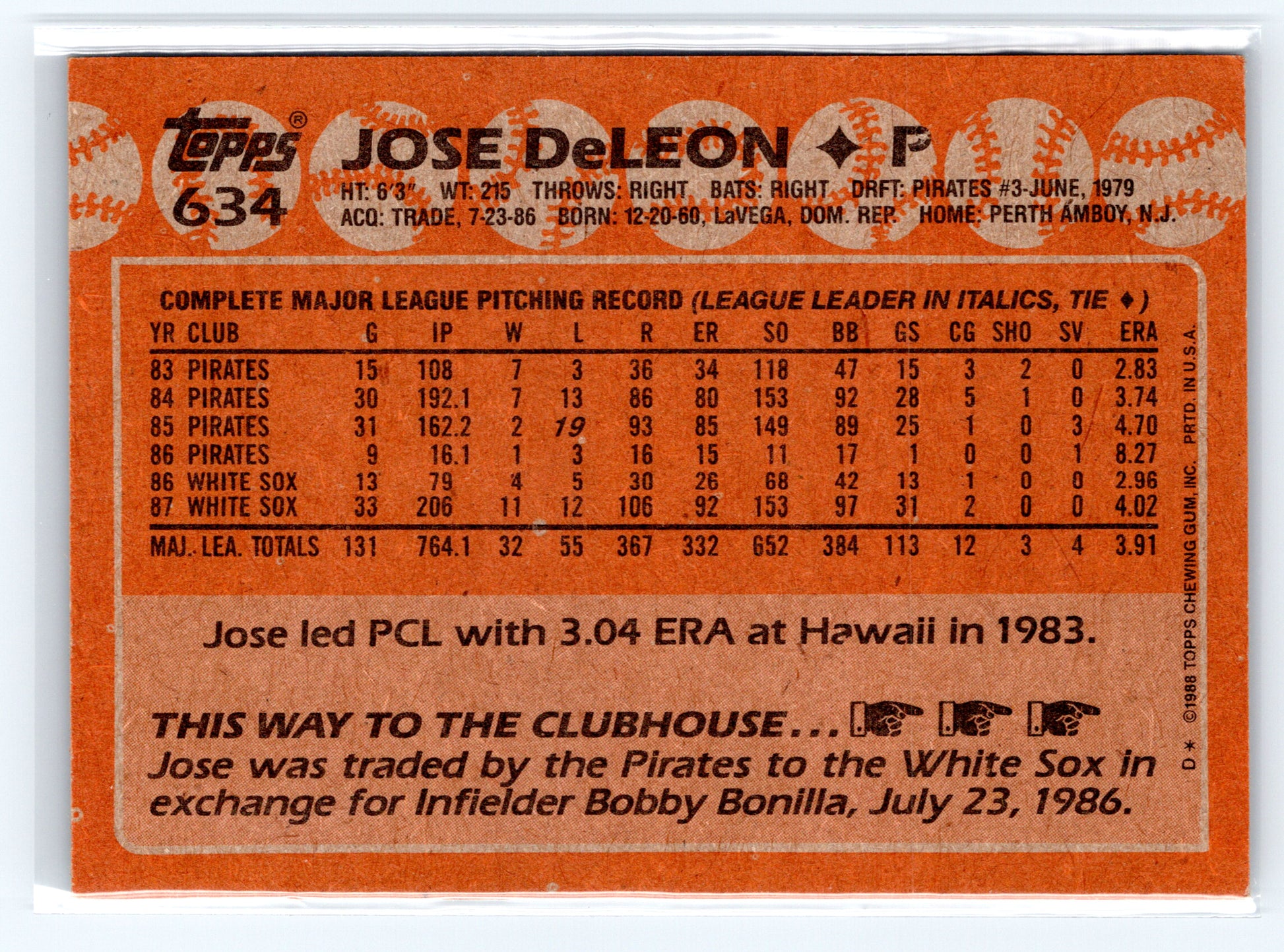 1988 Topps #634 Jose DeLeon