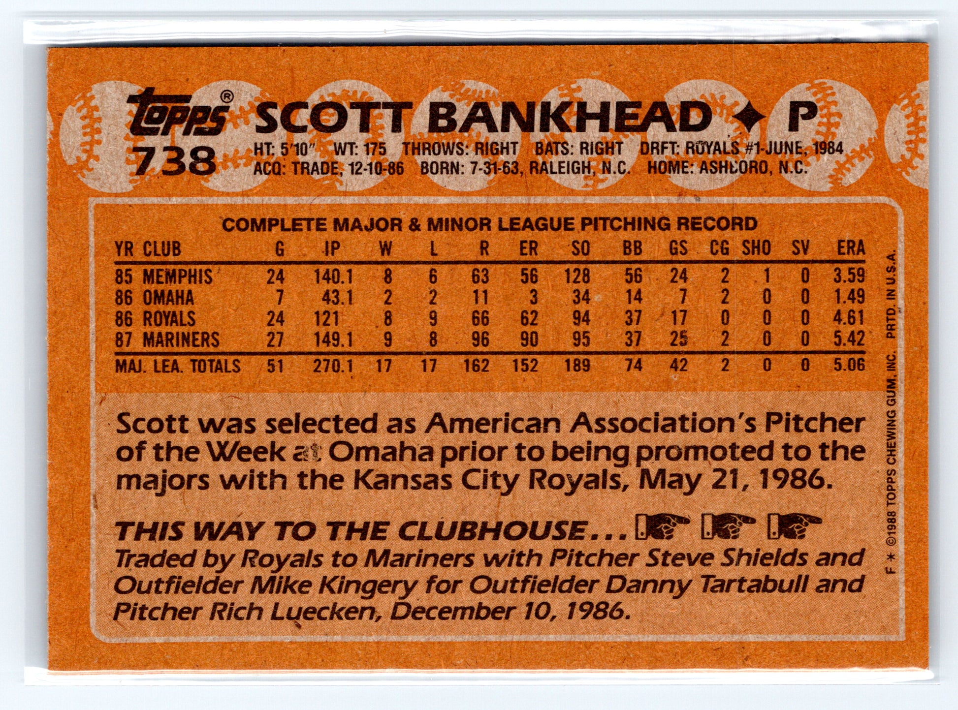 1988 Topps #738 Scott Bankhead