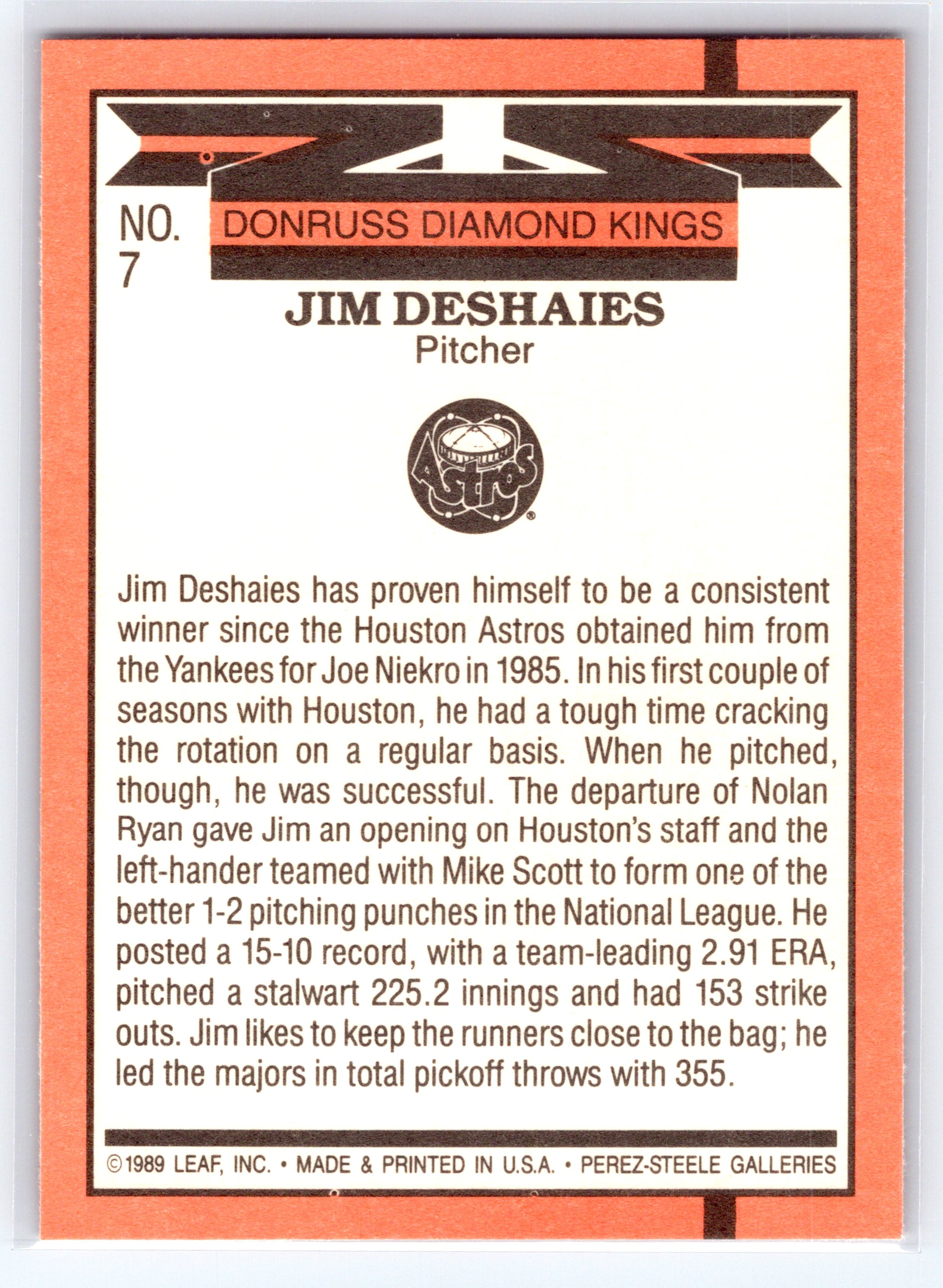 1990 Donruss #7 Jim Deshaies