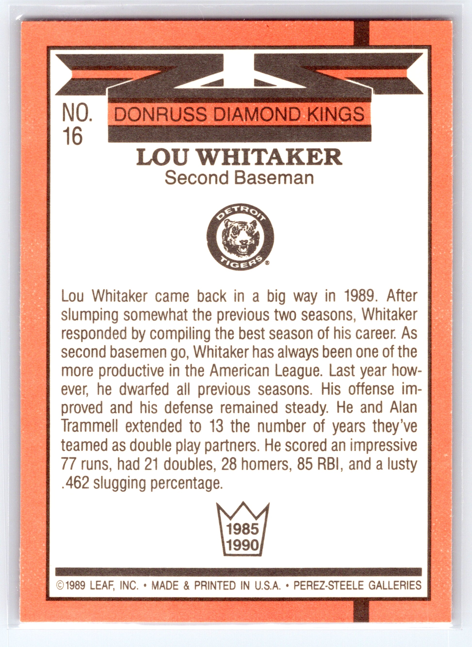 1989 Donruss #16 Lou Whitaker