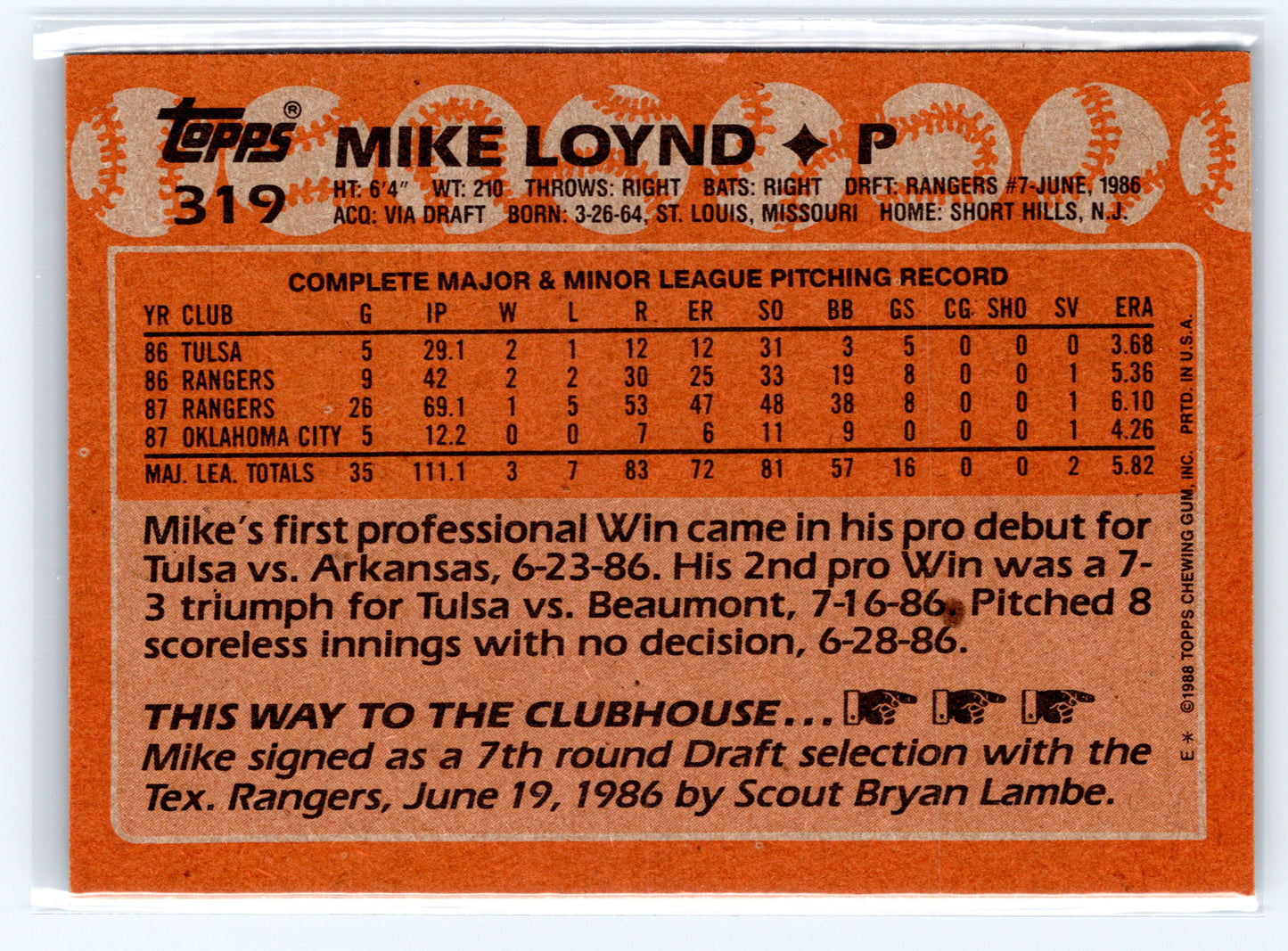 1988 Topps #319 Mike Loynd