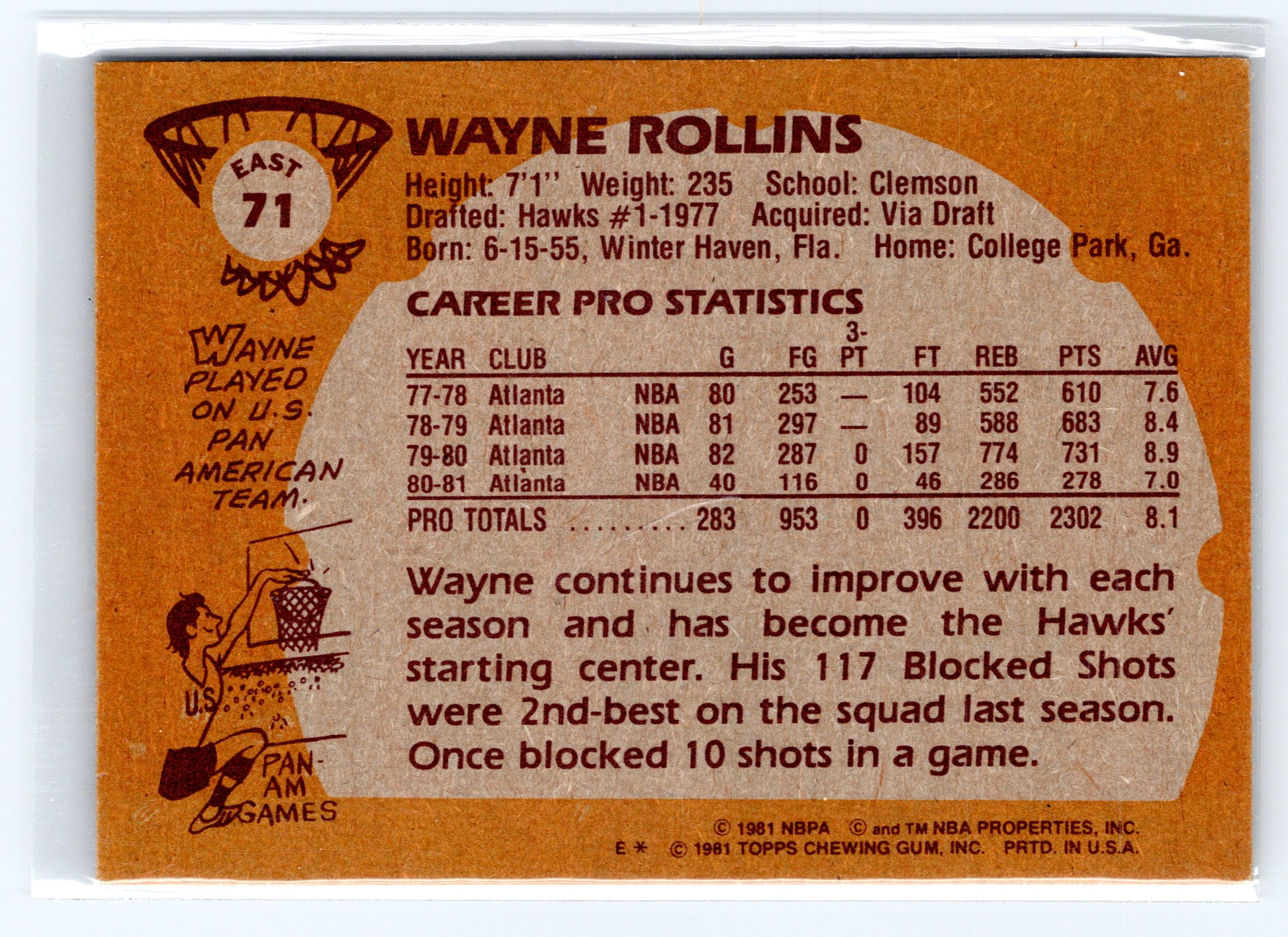 1981-82 Topps #E71 Wayne Rollins