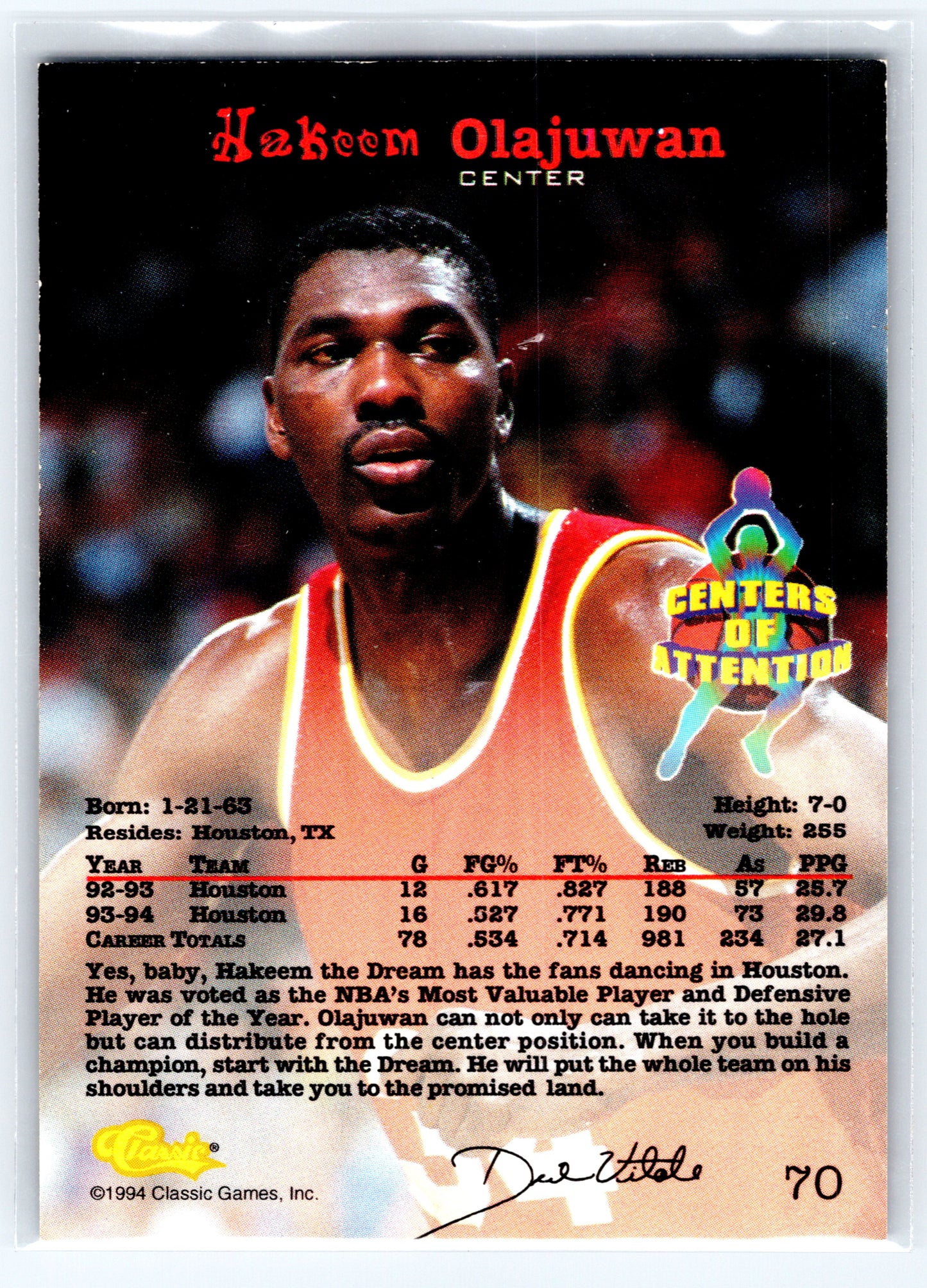 1994 Classic Draft #70 Hakeem Olajuwon