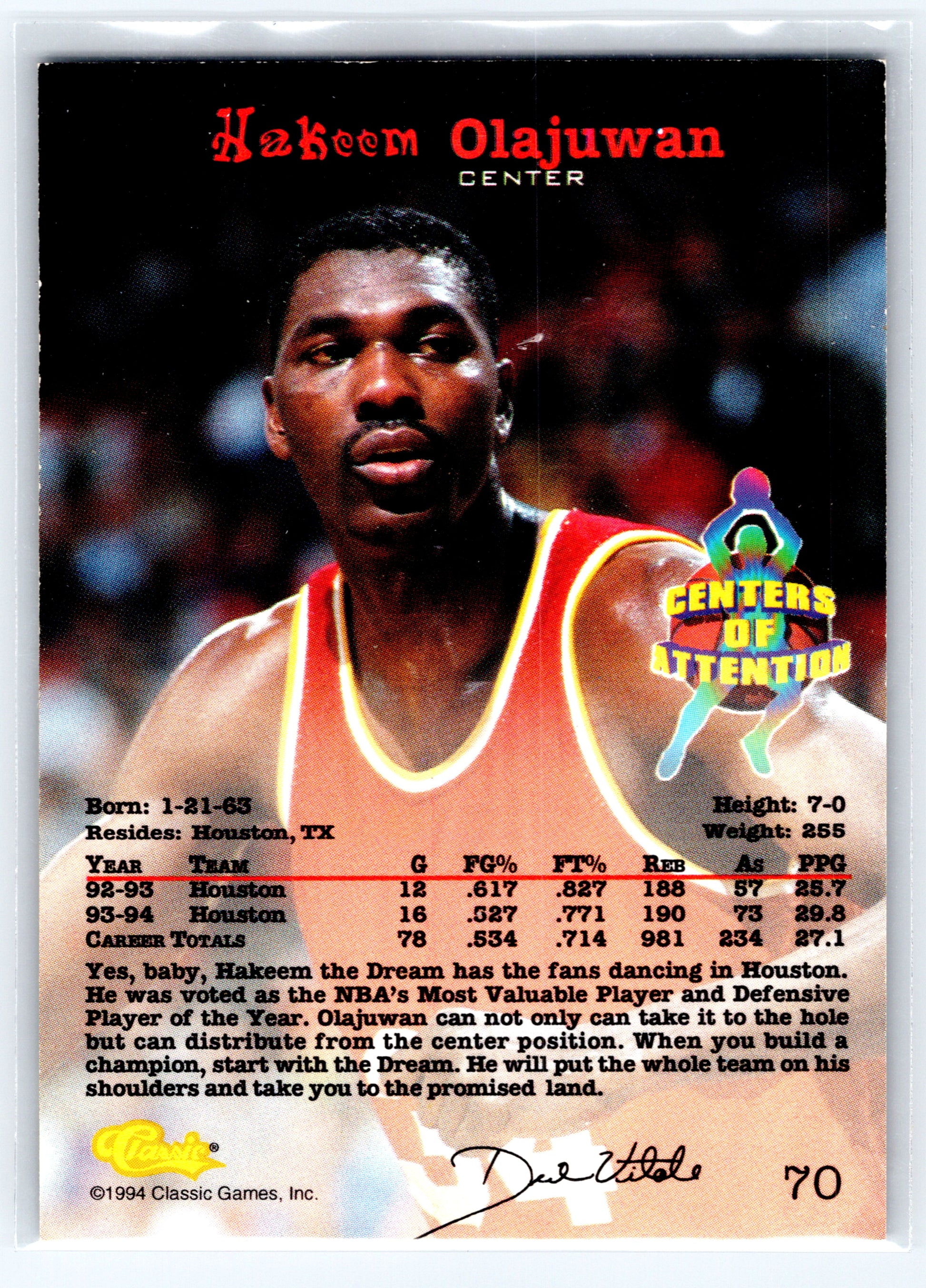 1994 Classic Draft #70 Hakeem Olajuwon
