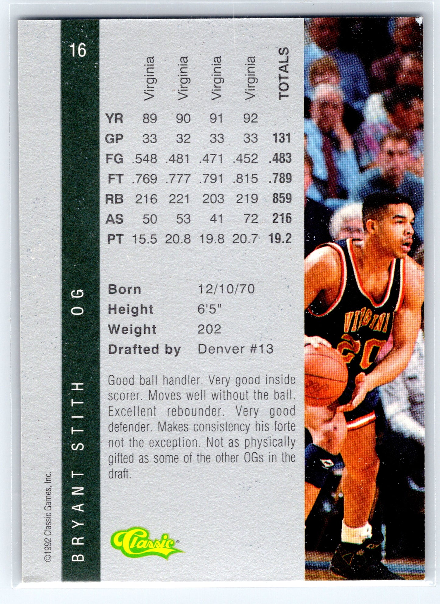 1992 Classic Four Sport #16 Bryant Stith