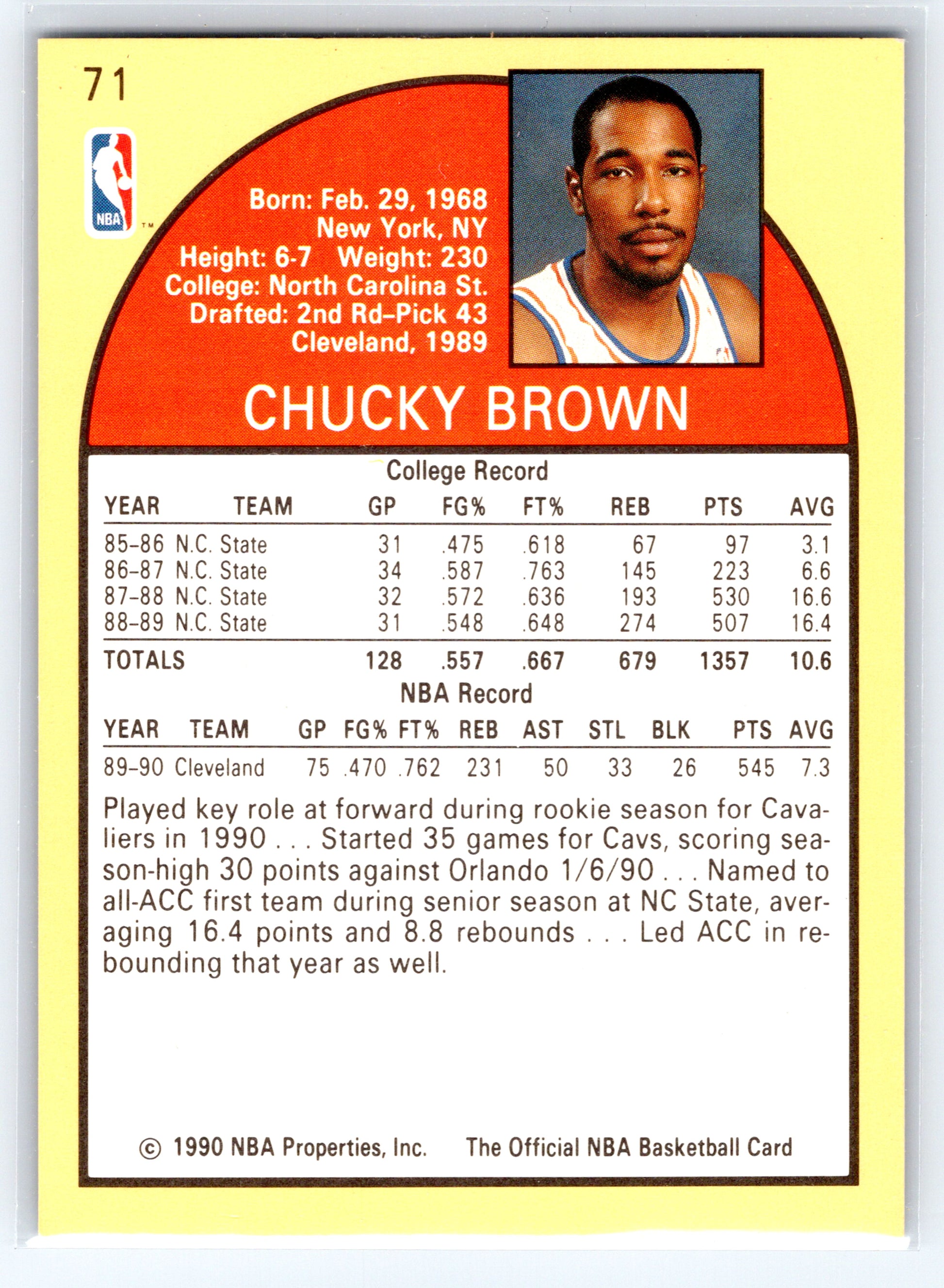1990-91 Hoops #71 Chucky Brown