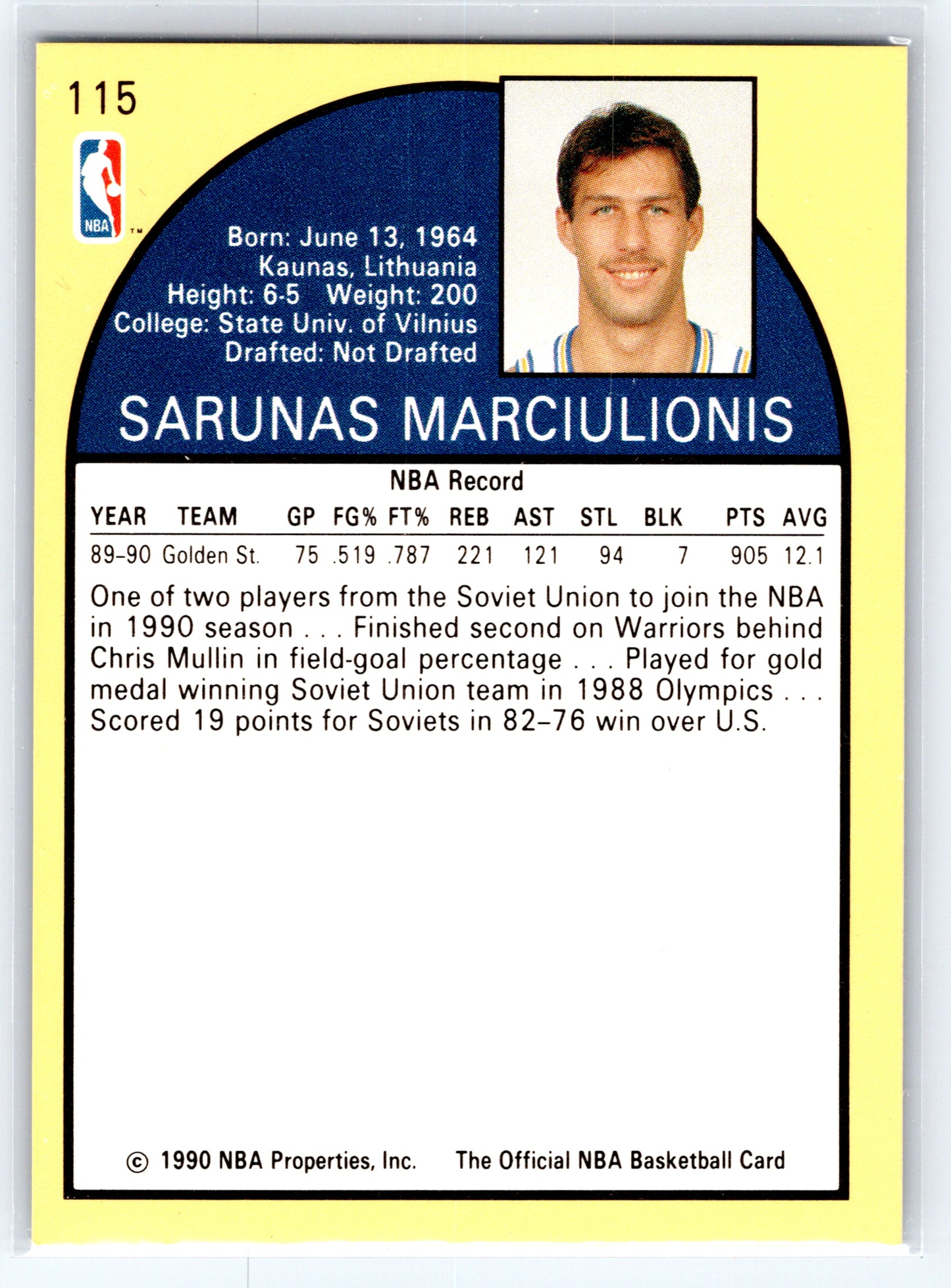 1990-91 Hoops #115 Sarunas Marciulionis