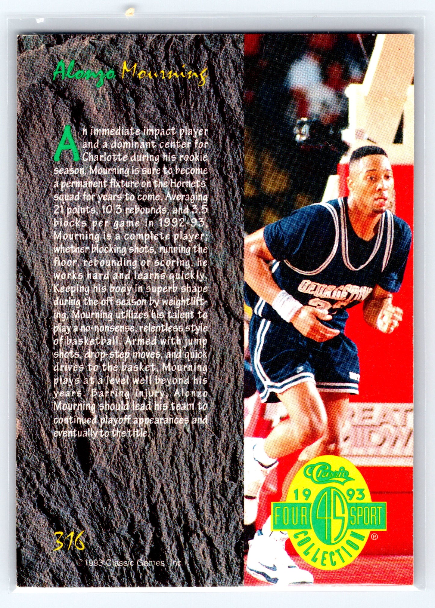 1993 Classic Four Sport Oversize #316 Alonzo Mourning