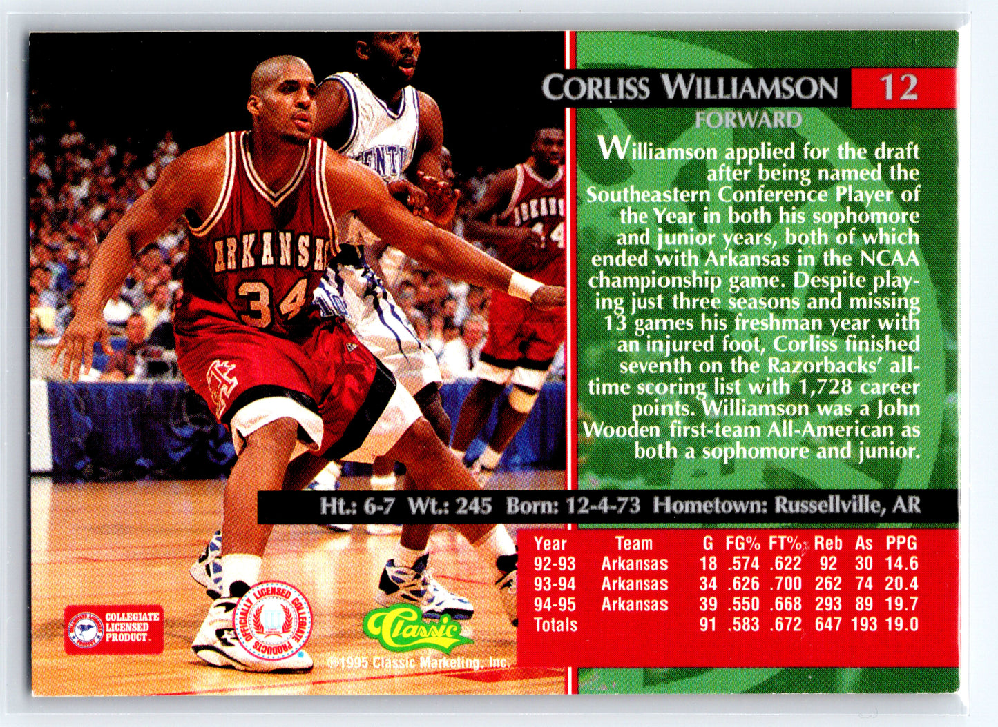 1995 Classic Rookies #12 Corliss Williamson