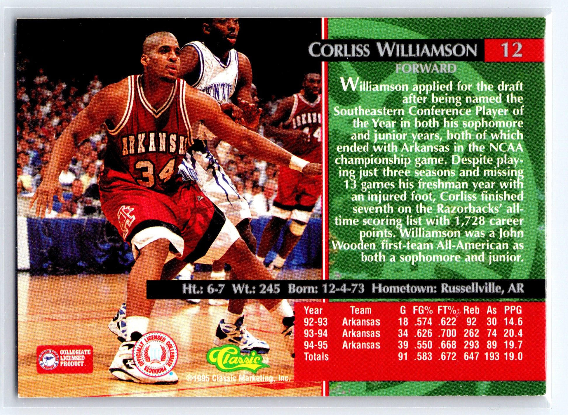 1995 Classic Rookies #12 Corliss Williamson