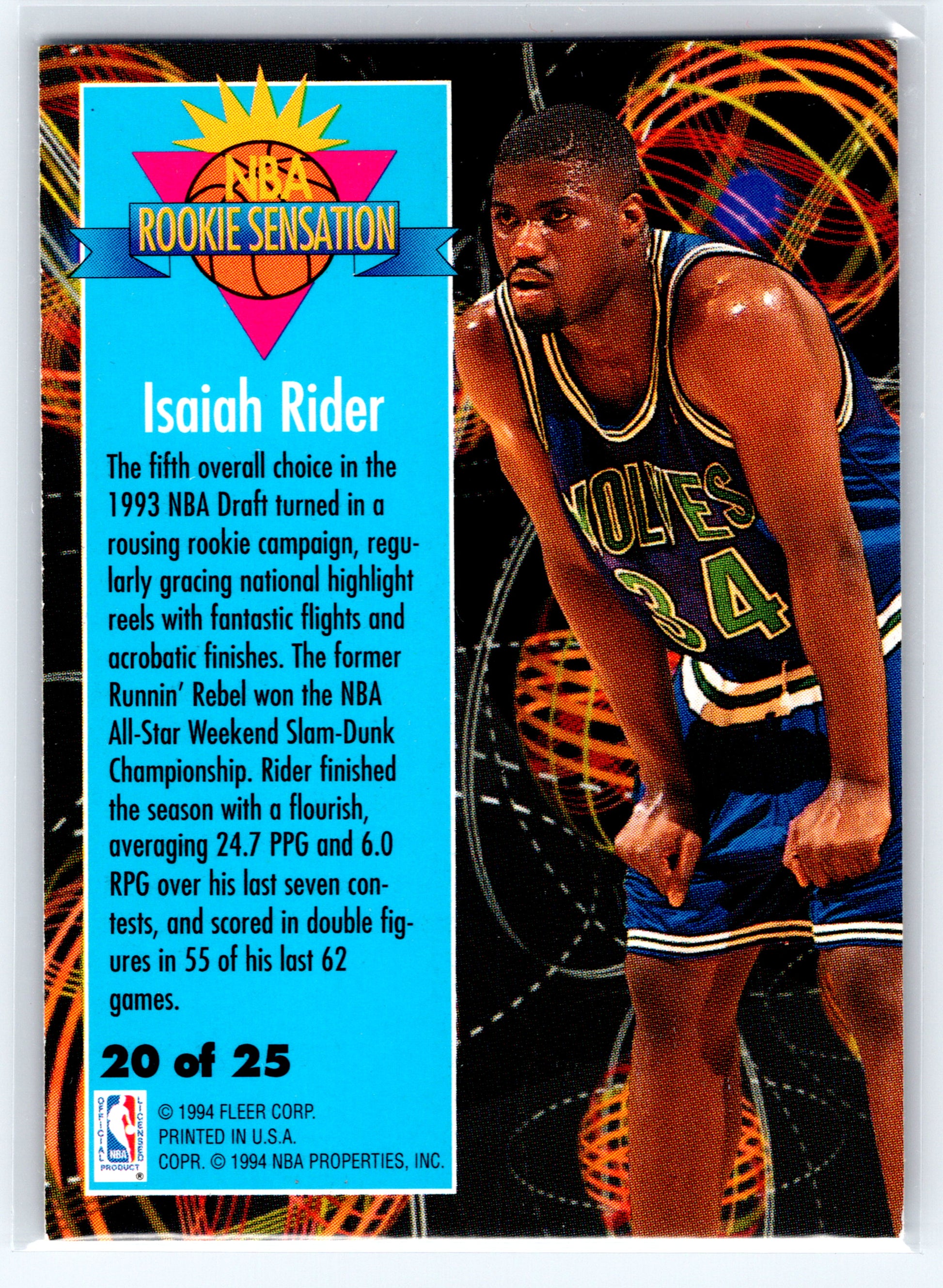 1994-95 Fleer #20 Isaiah Rider Rookie Sensations