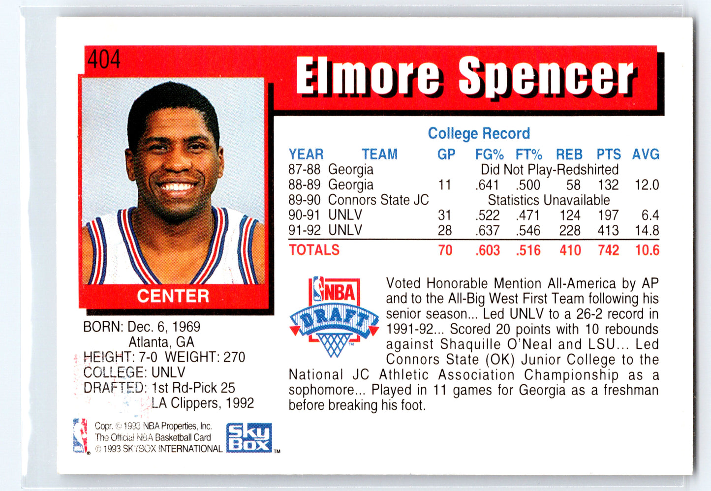 1992-93 Hoops #404 Elmore Spencer