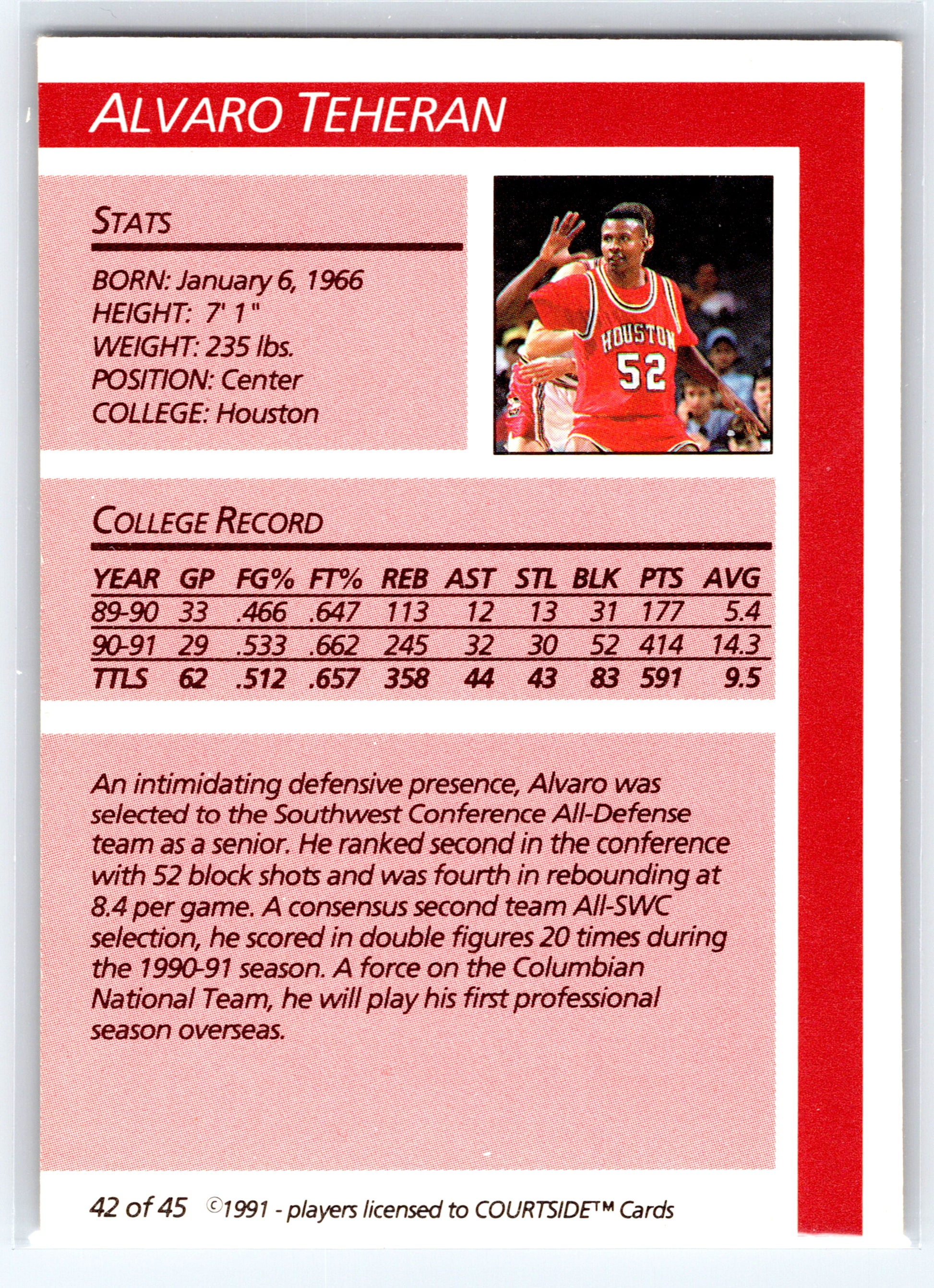 1991 Courtside #42 Alvaro Teheran
